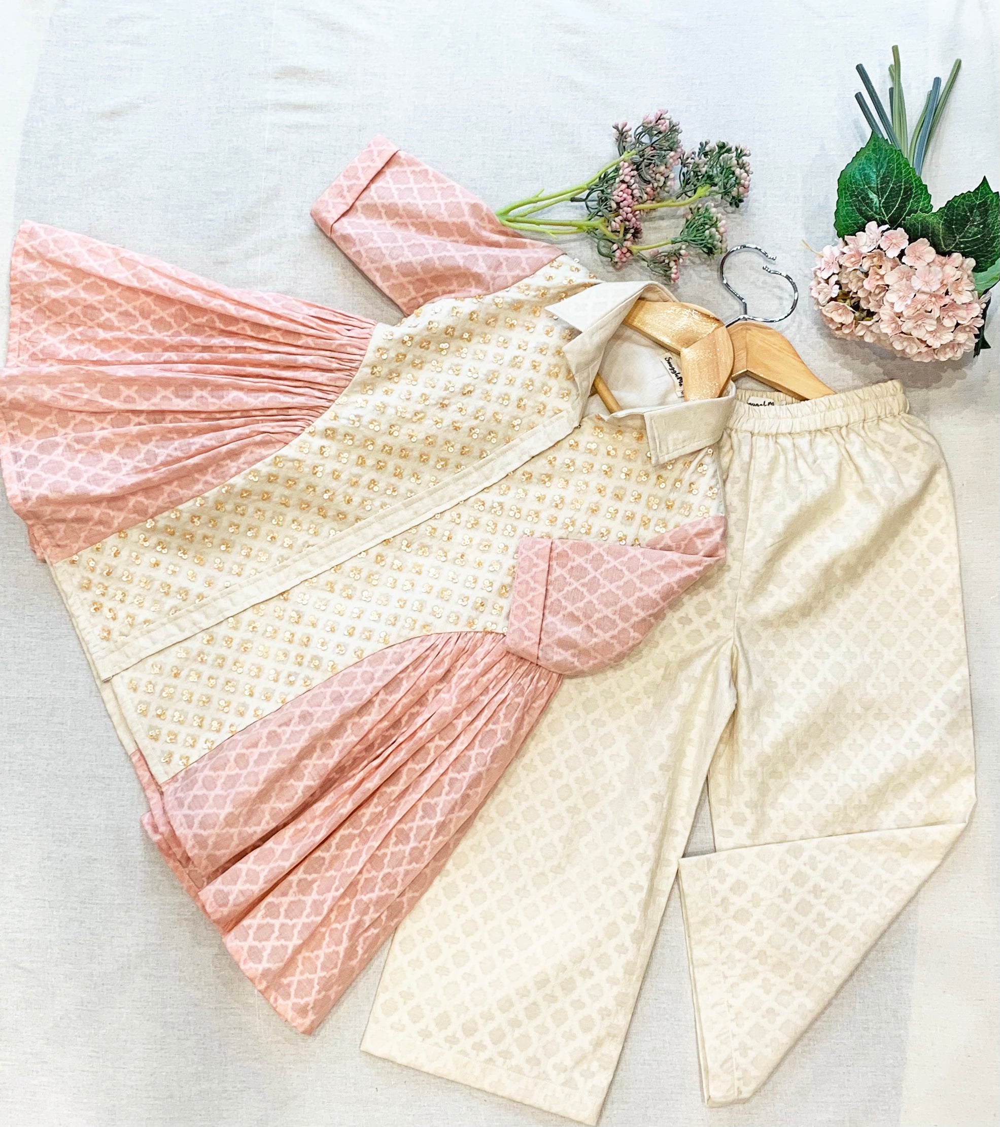 Embroidered Gather Kurta Set