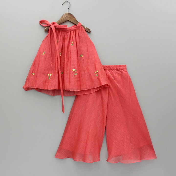 Hand Embroidered Kurta Palazzo Set - Red