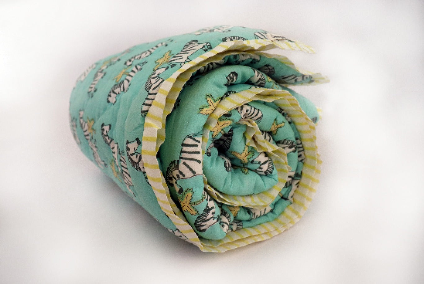 Teal and Yellow Dancing Zebra  Baby Quilt