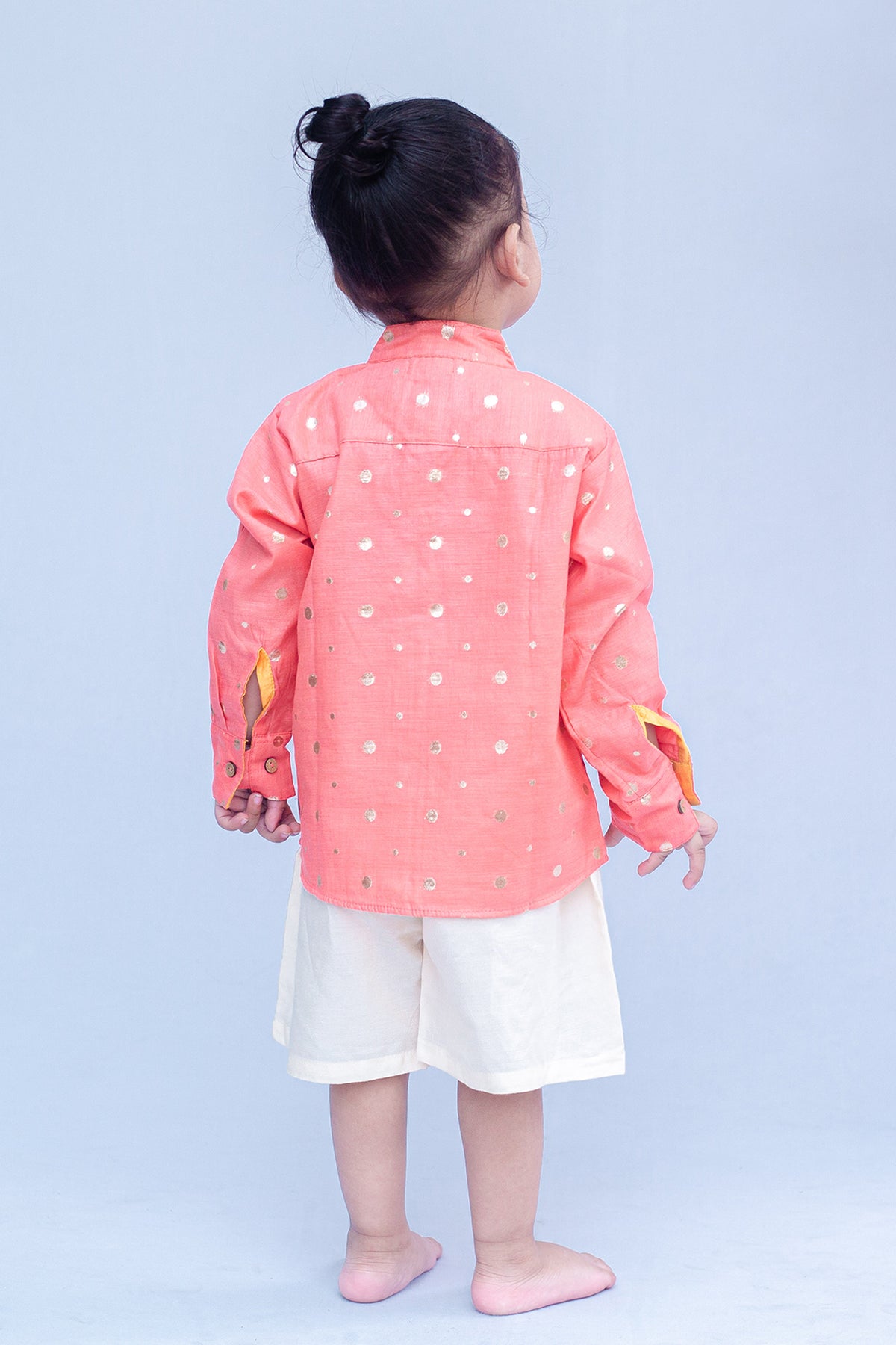 SnuggleMe Boys Red Chanderi Zari Dots Shirt