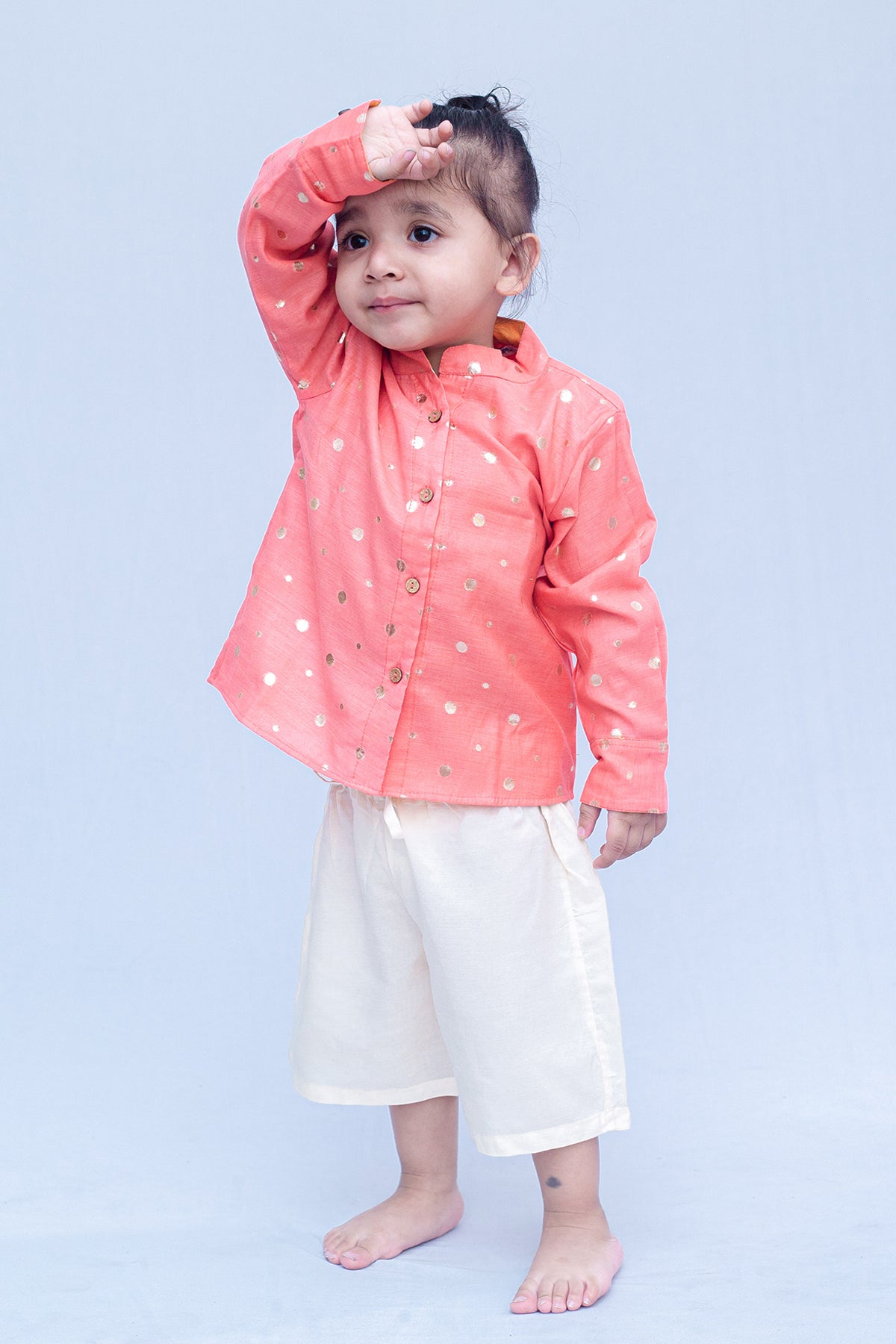 SnuggleMe Boys Red Chanderi Zari Dots Shirt