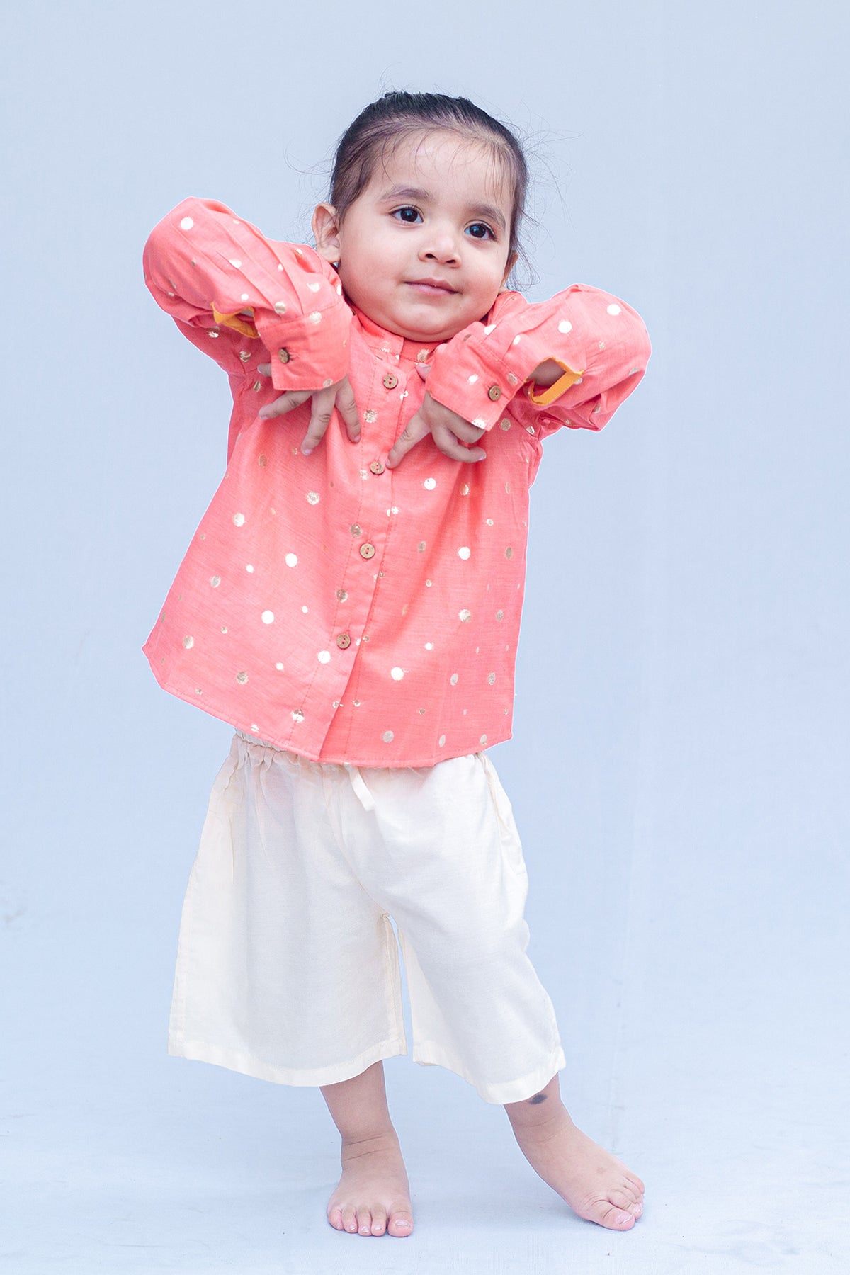 SnuggleMe Boys Red Chanderi Zari Dots Shirt