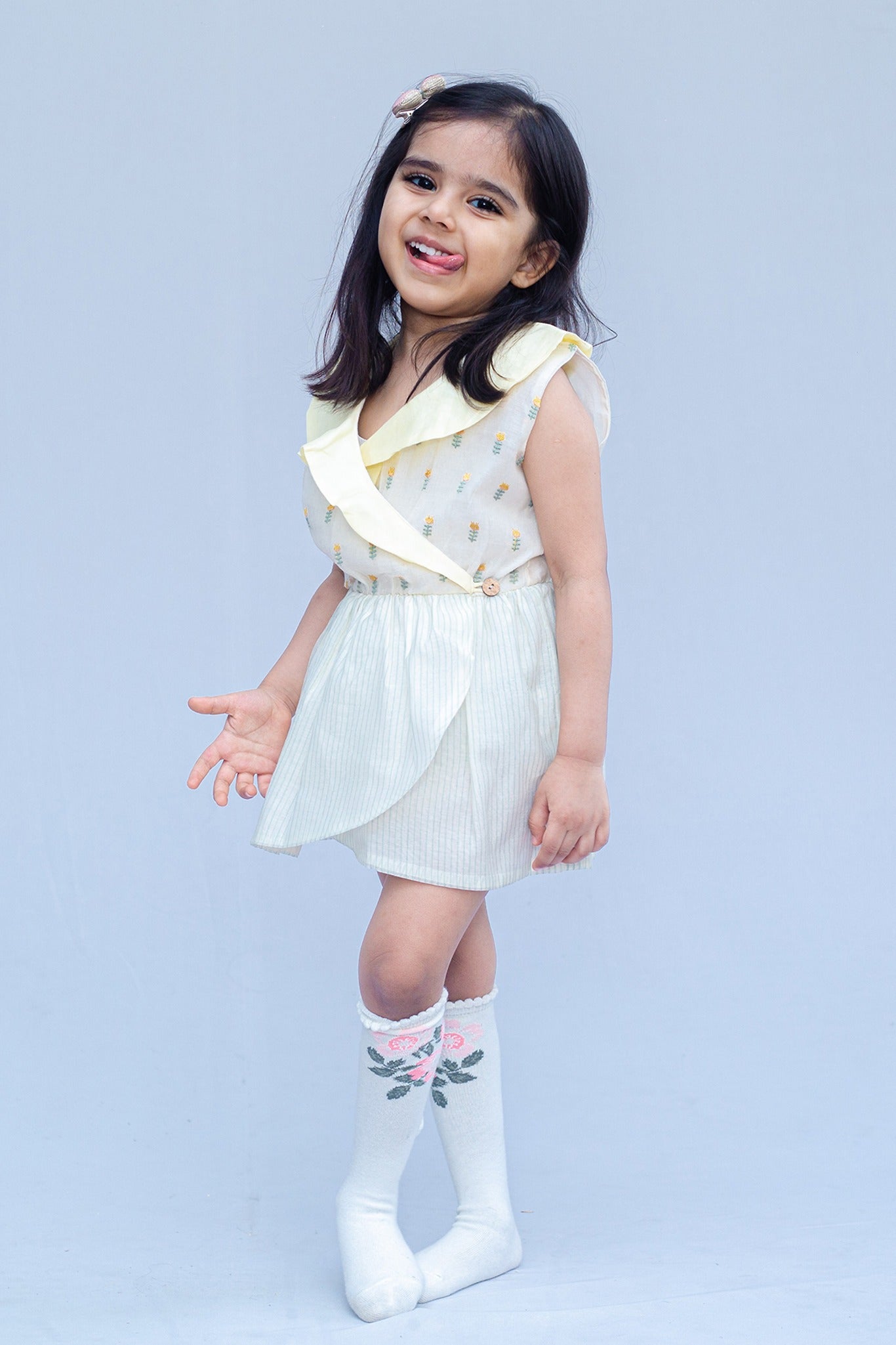 SnuggleMe Girls Chanderi Sleeveless Party Short Dress with Embroidery work