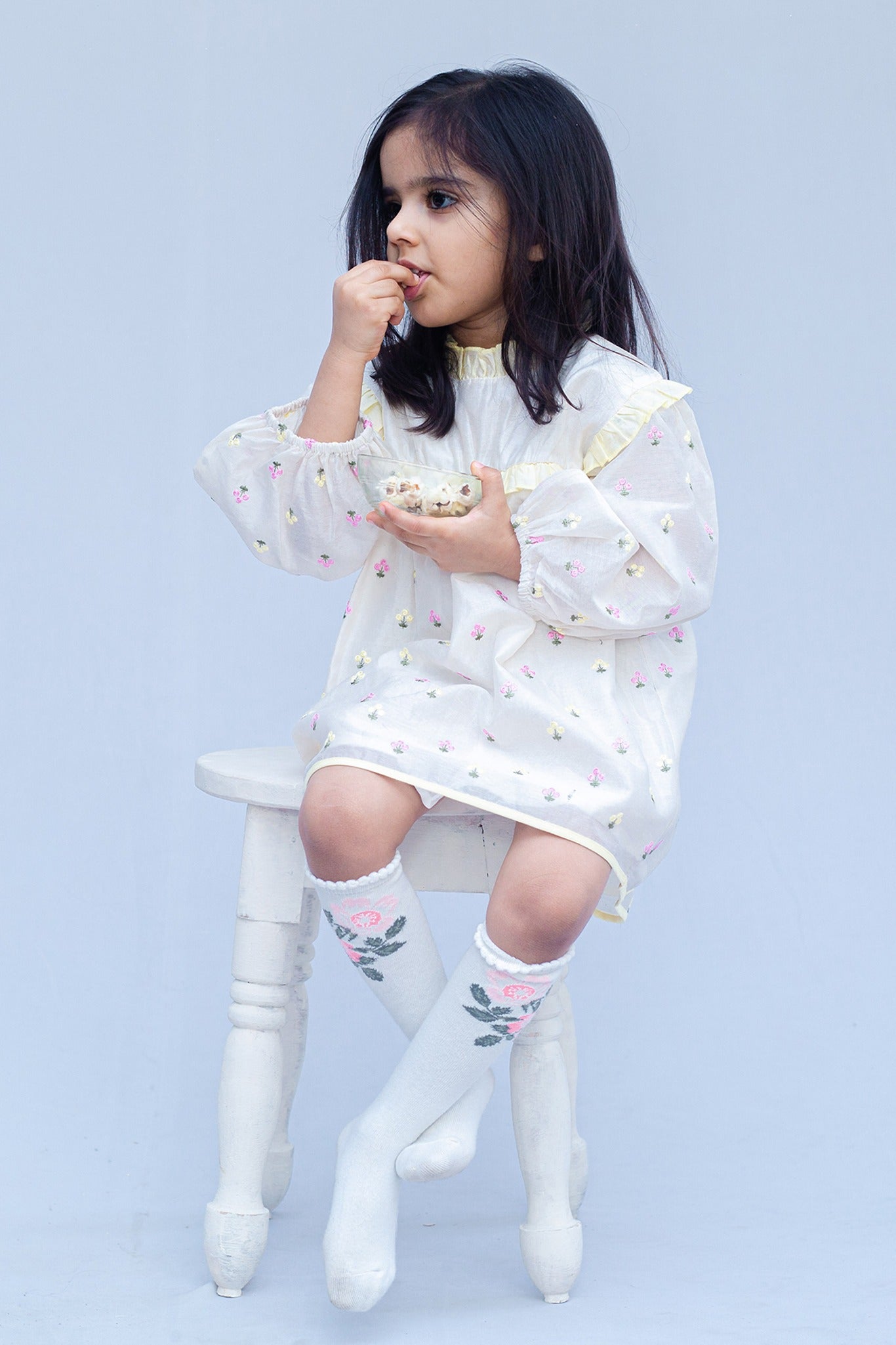 SnuggleMe Girls Full Sleeves Embroidery Party  Dress