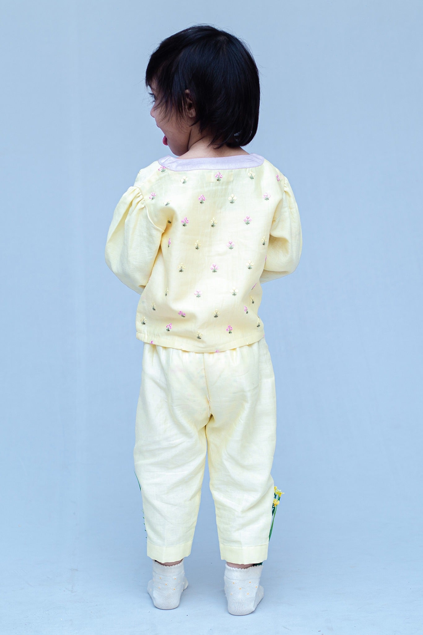 SnuggleMe Girls Chanderi Full Sleeves Ethnic Coord Set with Embroidery work