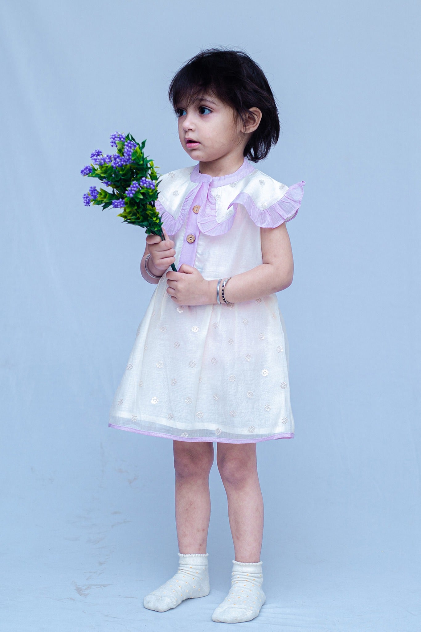 SnuggleMe Girls Chanderi Sleeveless Party Dress with Sequins work
