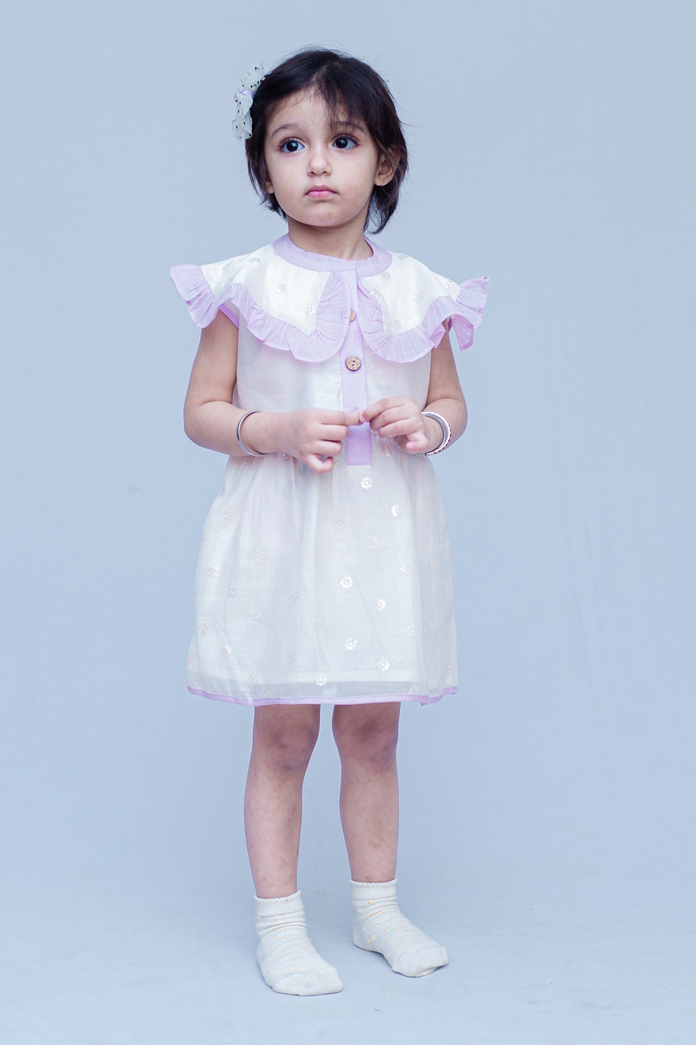 SnuggleMe Girls Chanderi Sleeveless Party Dress with Sequins work