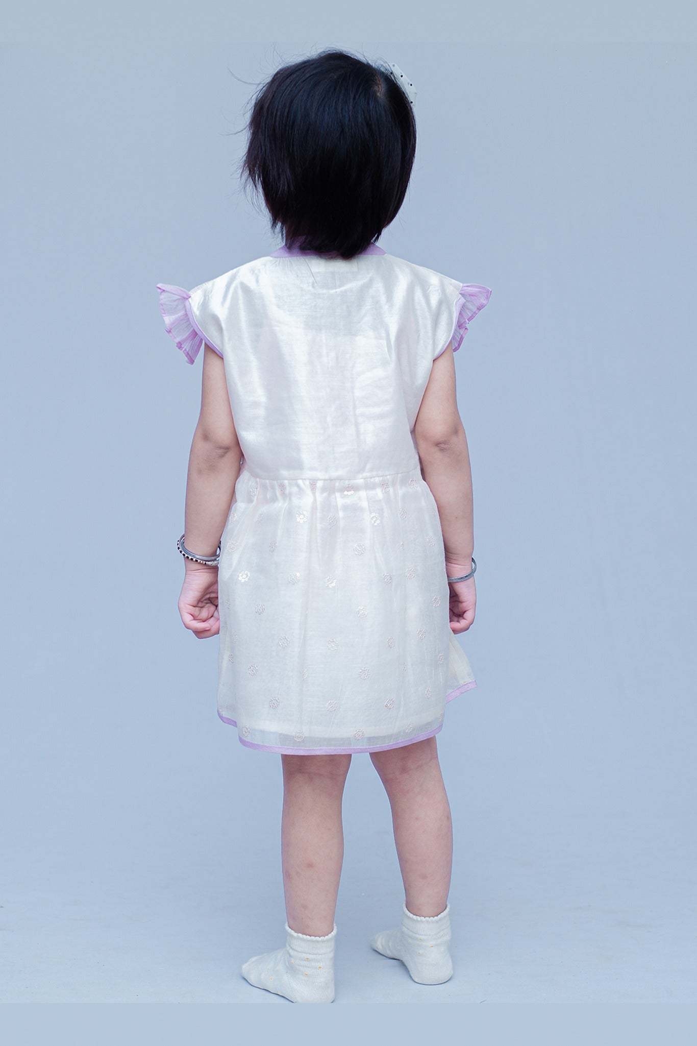SnuggleMe Girls Chanderi Sleeveless Party Dress with Sequins work