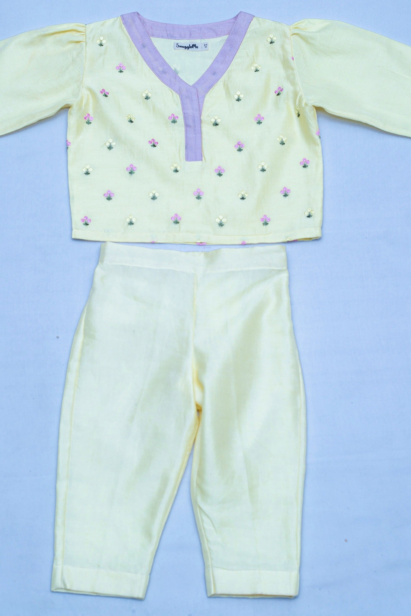SnuggleMe Girls Chanderi Full Sleeves Ethnic Coord Set with Embroidery work