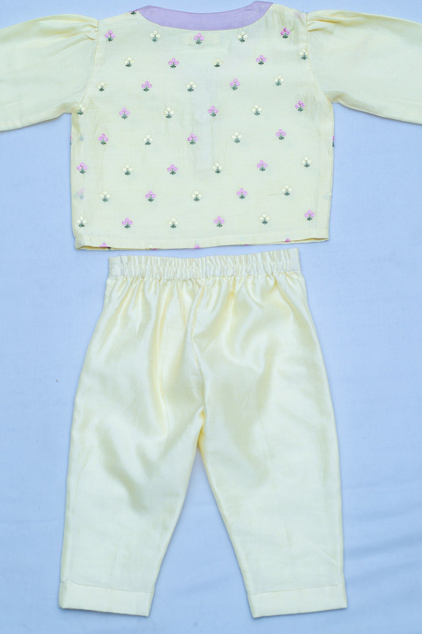 SnuggleMe Girls Chanderi Full Sleeves Ethnic Coord Set with Embroidery work