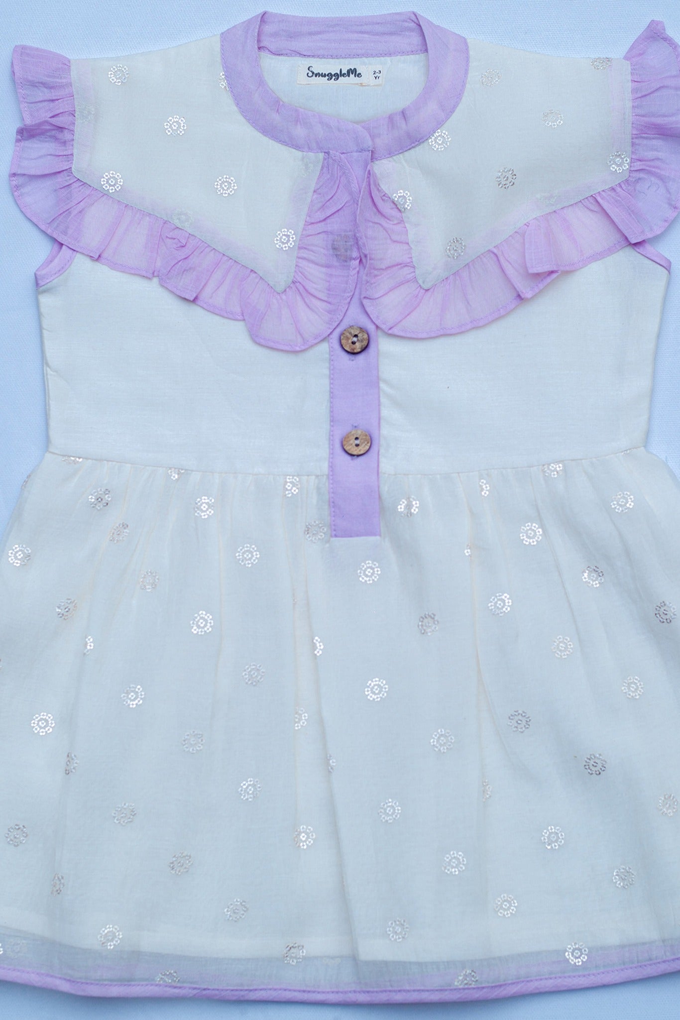 SnuggleMe Girls Chanderi Sleeveless Party Dress with Sequins work