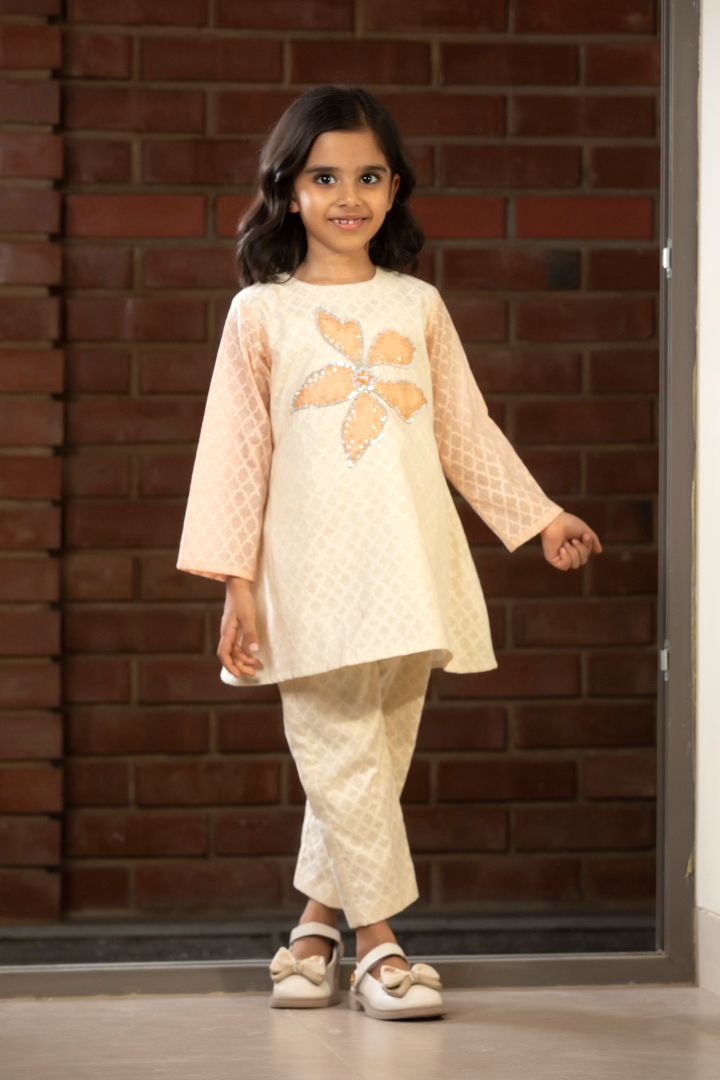 Girls Embroidered Patch Kurta Set
