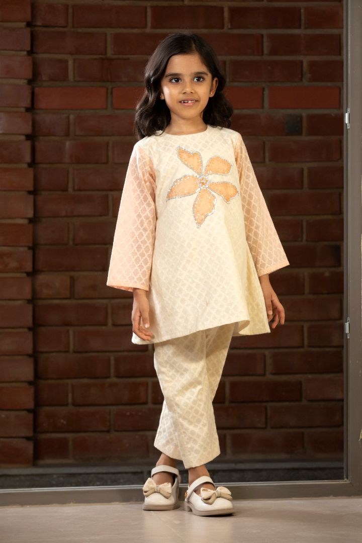 Girls Embroidered Patch Kurta Set