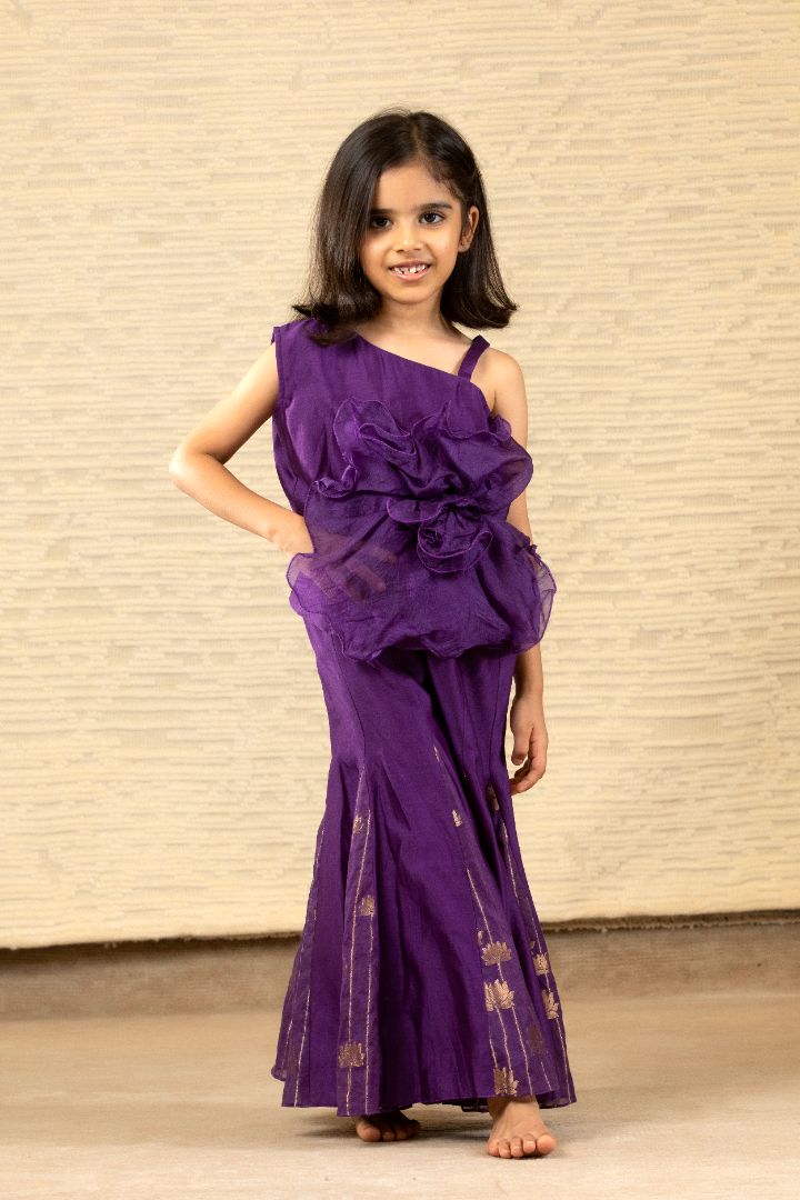 Purple One Shoulder Top With Flared Pant