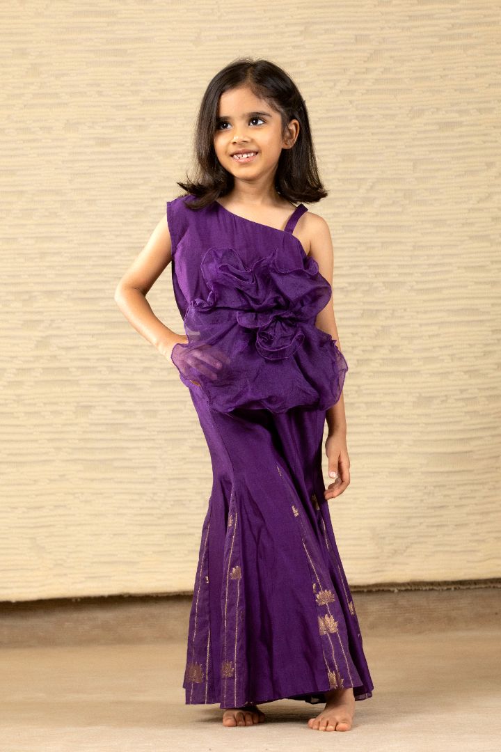 Purple One Shoulder Top With Flared Pant