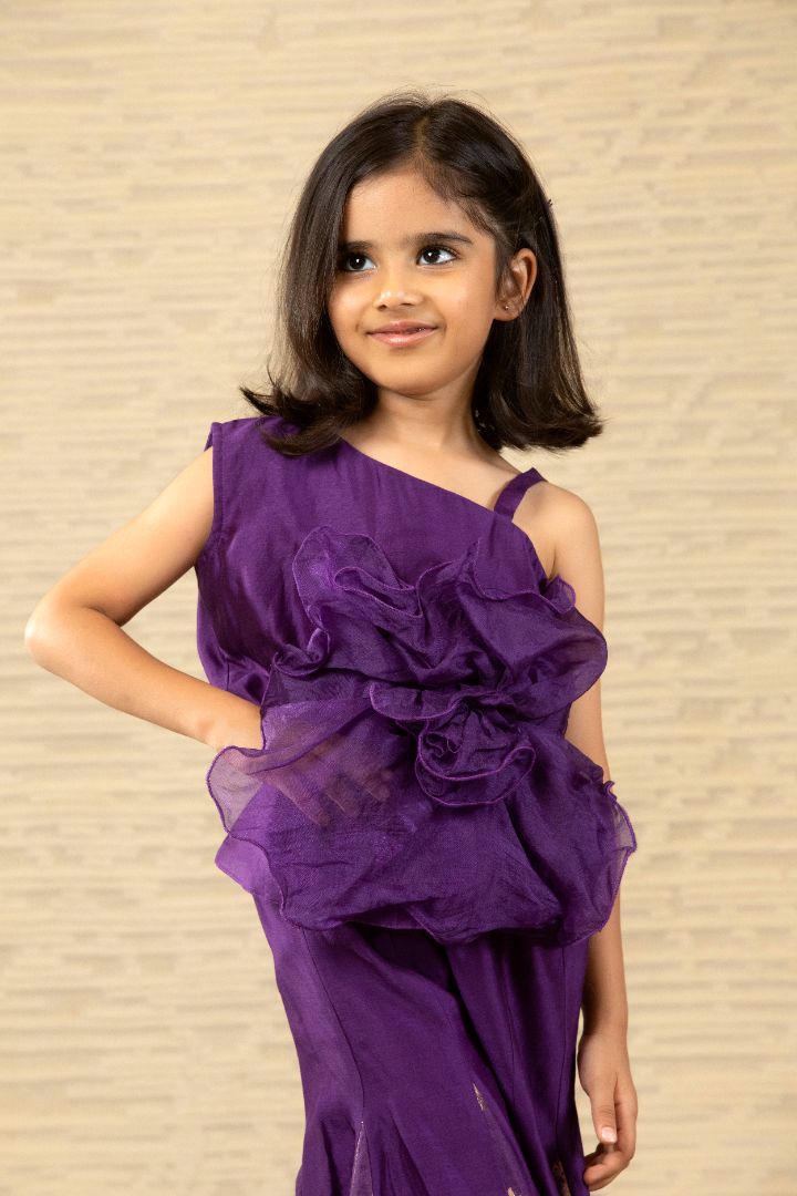 Purple One Shoulder Top With Flared Pant