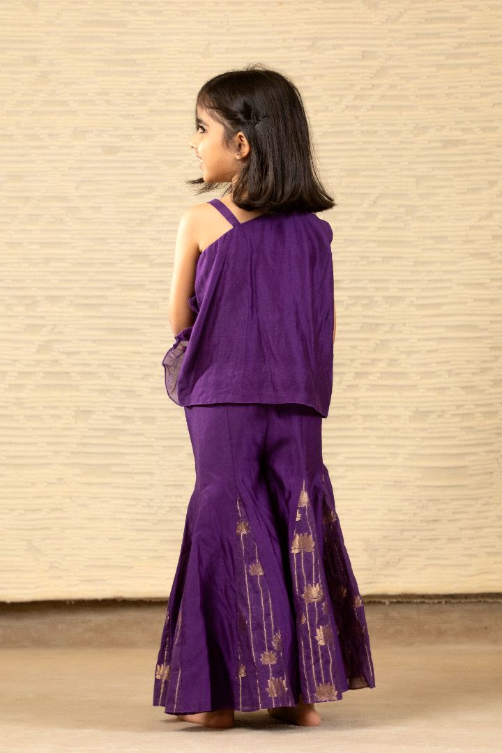 Purple One Shoulder Top With Flared Pant