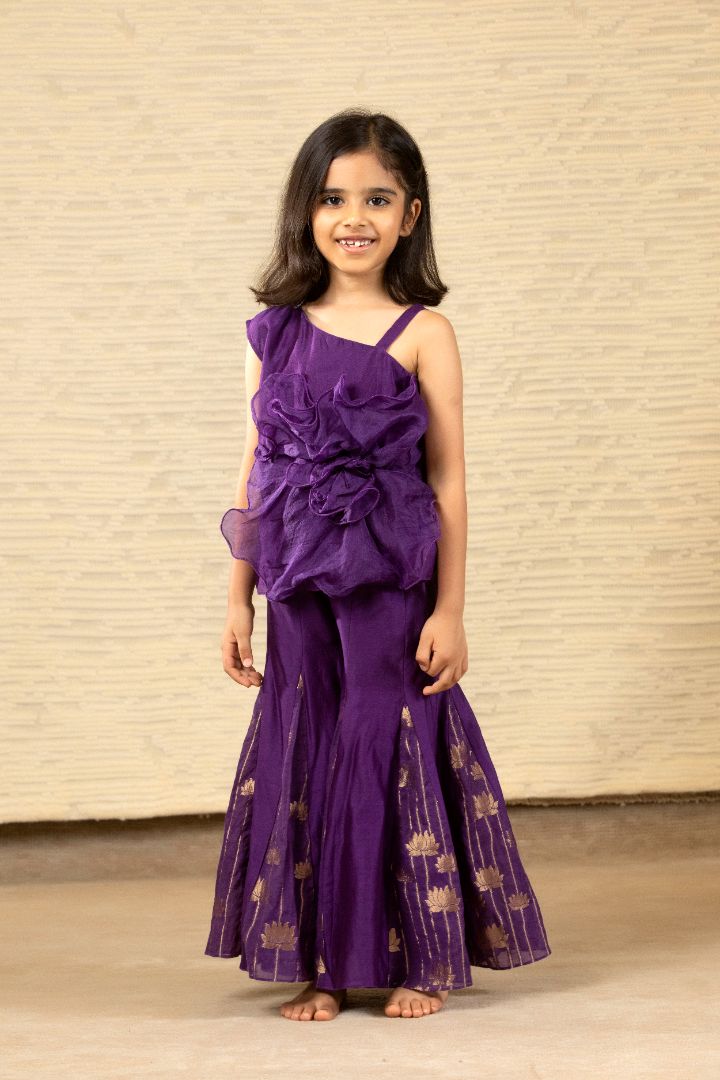Purple One Shoulder Top With Flared Pant