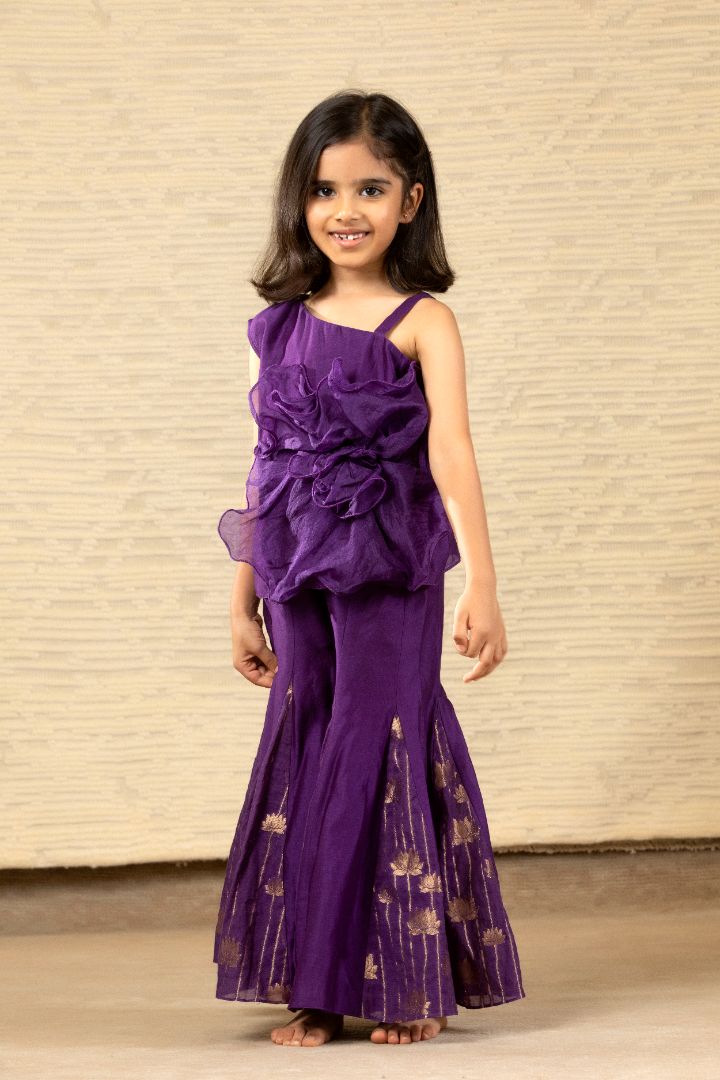Purple One Shoulder Top With Flared Pant