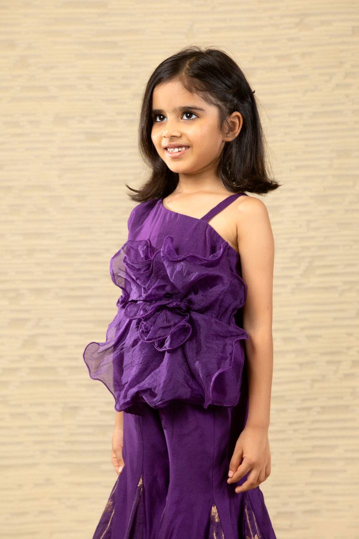 Purple One Shoulder Top With Flared Pant