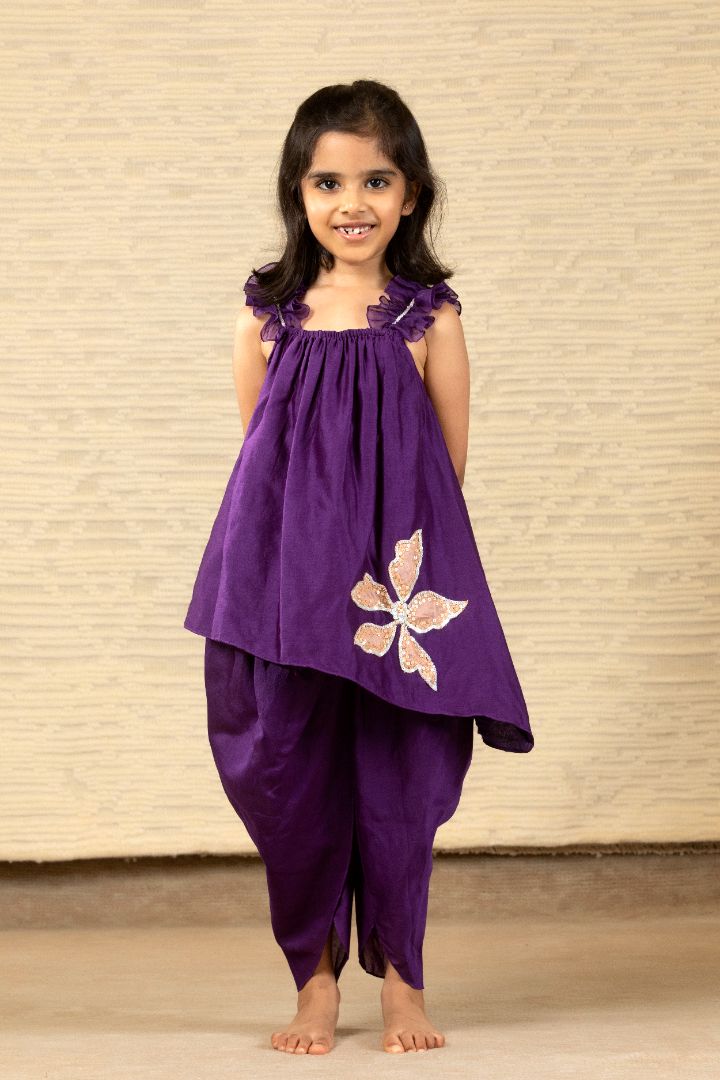 Purple Top Dhoti Set