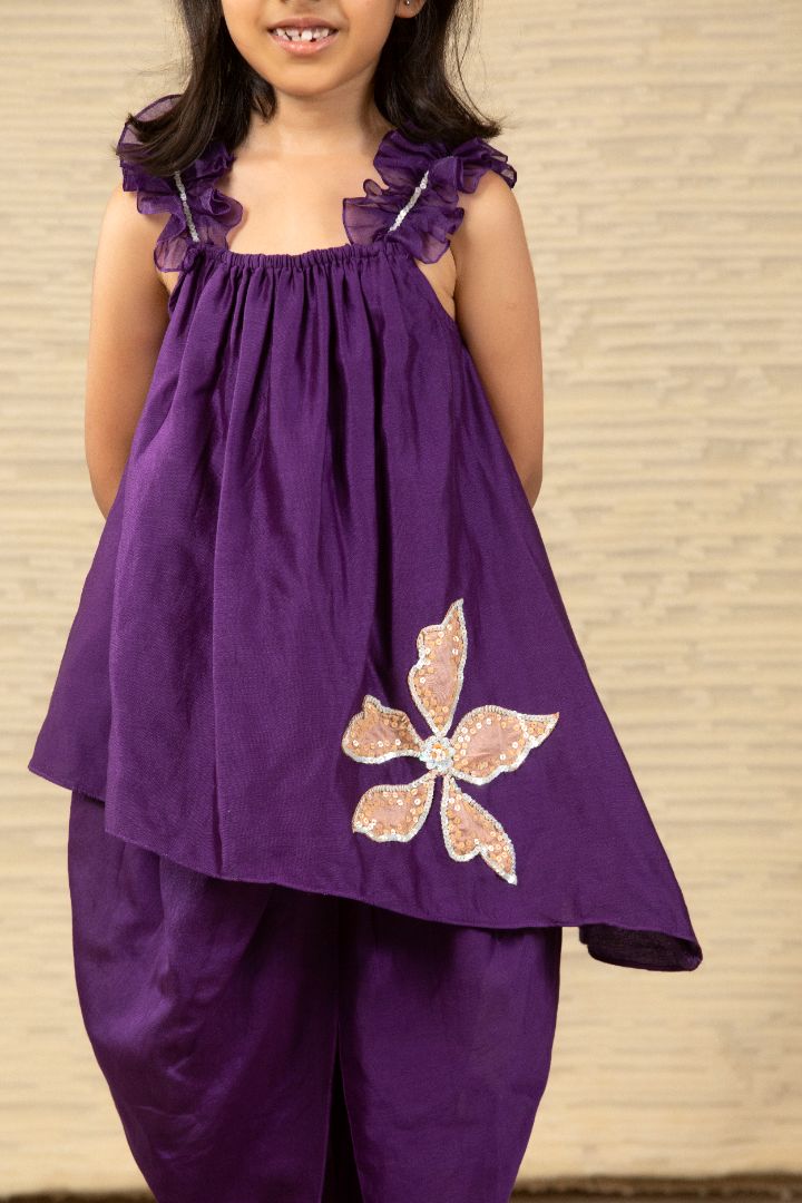 Purple Top Dhoti Set