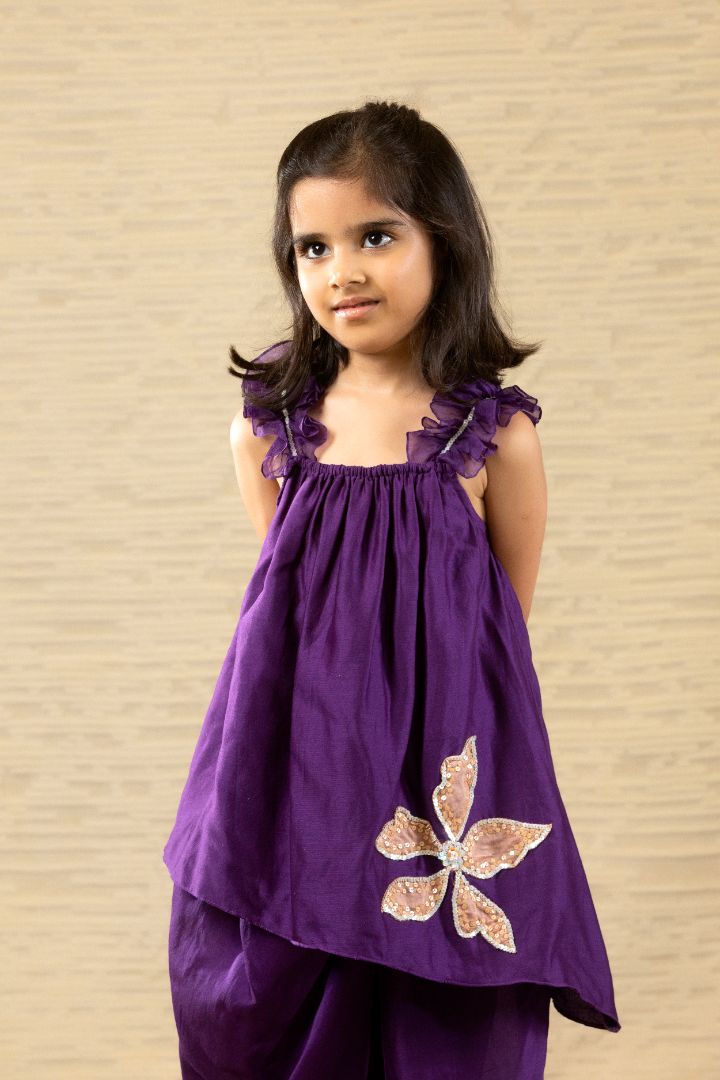 Purple Top Dhoti Set