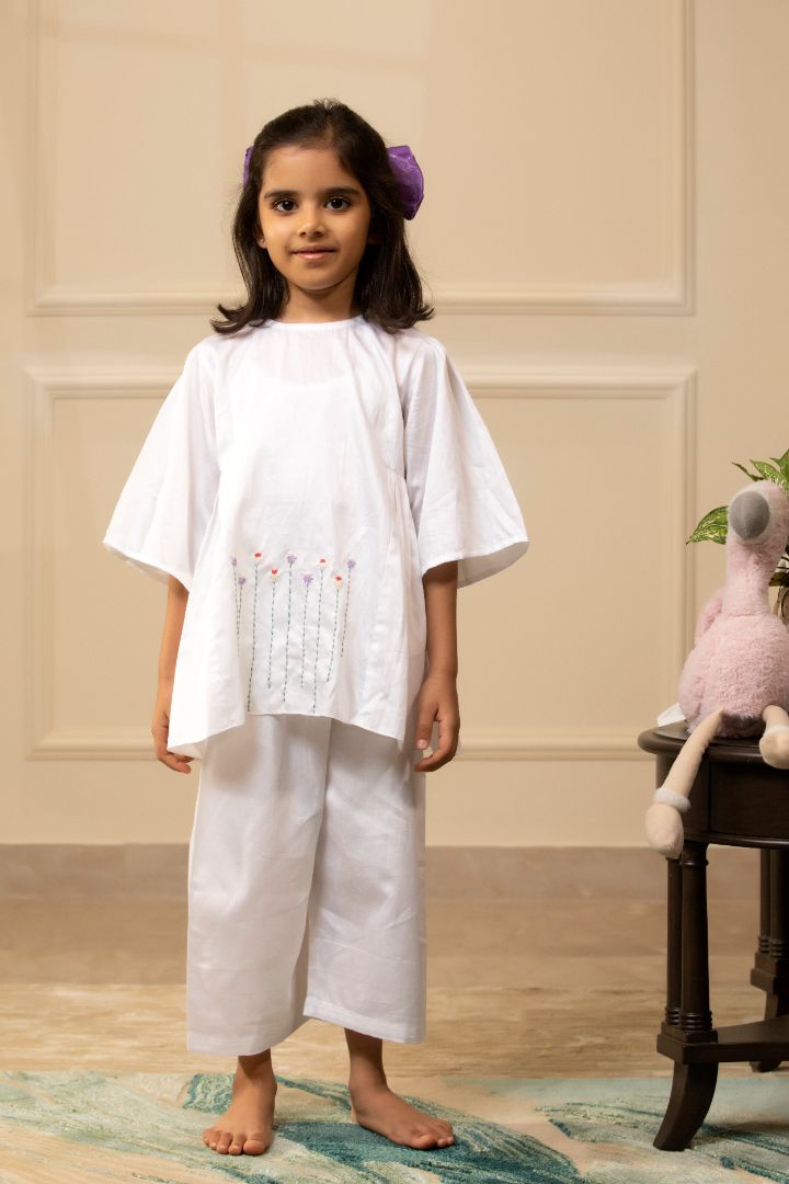 White Gathered Night Suit