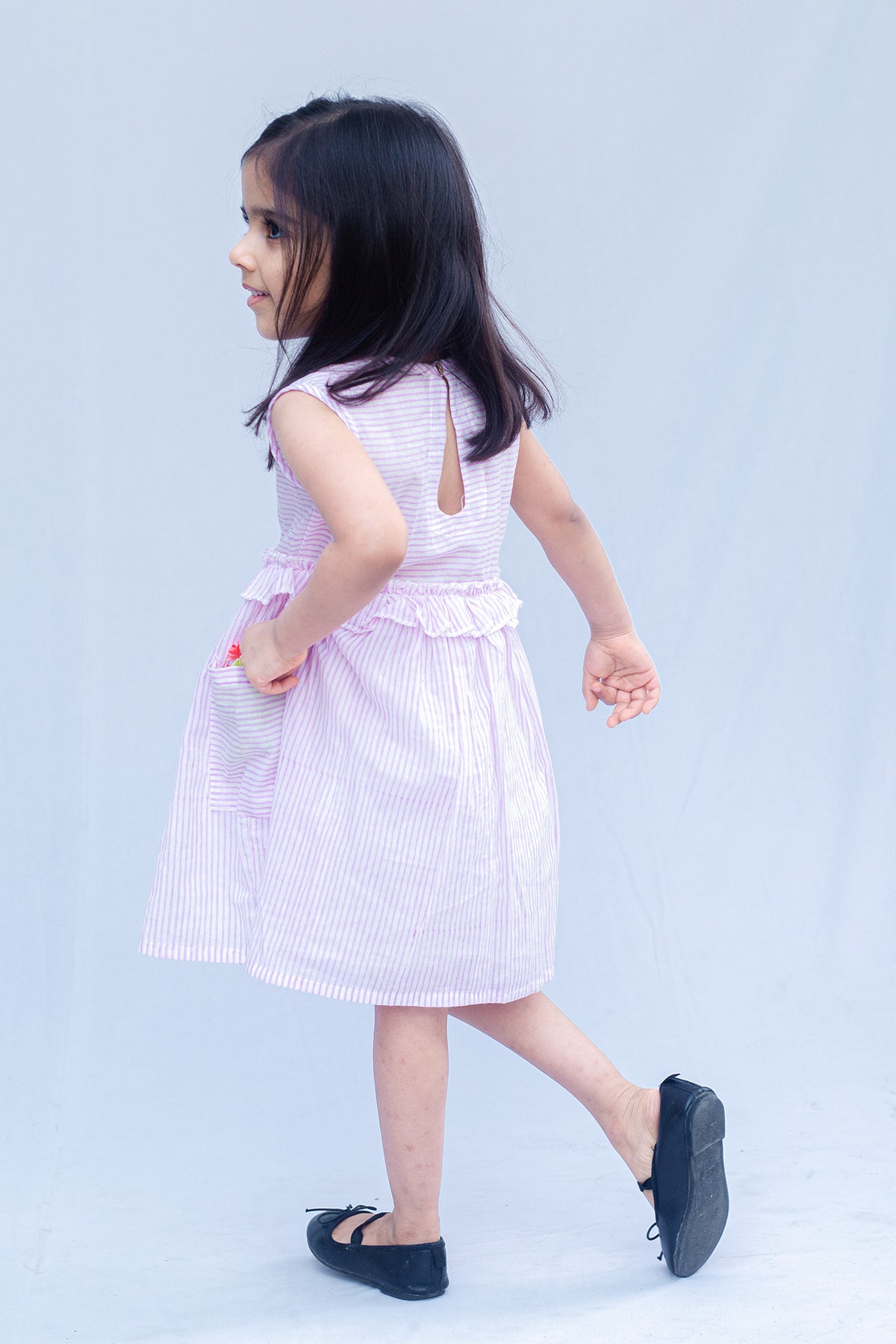 SnuggleMe Girls Purple Stripes Pocket Dress