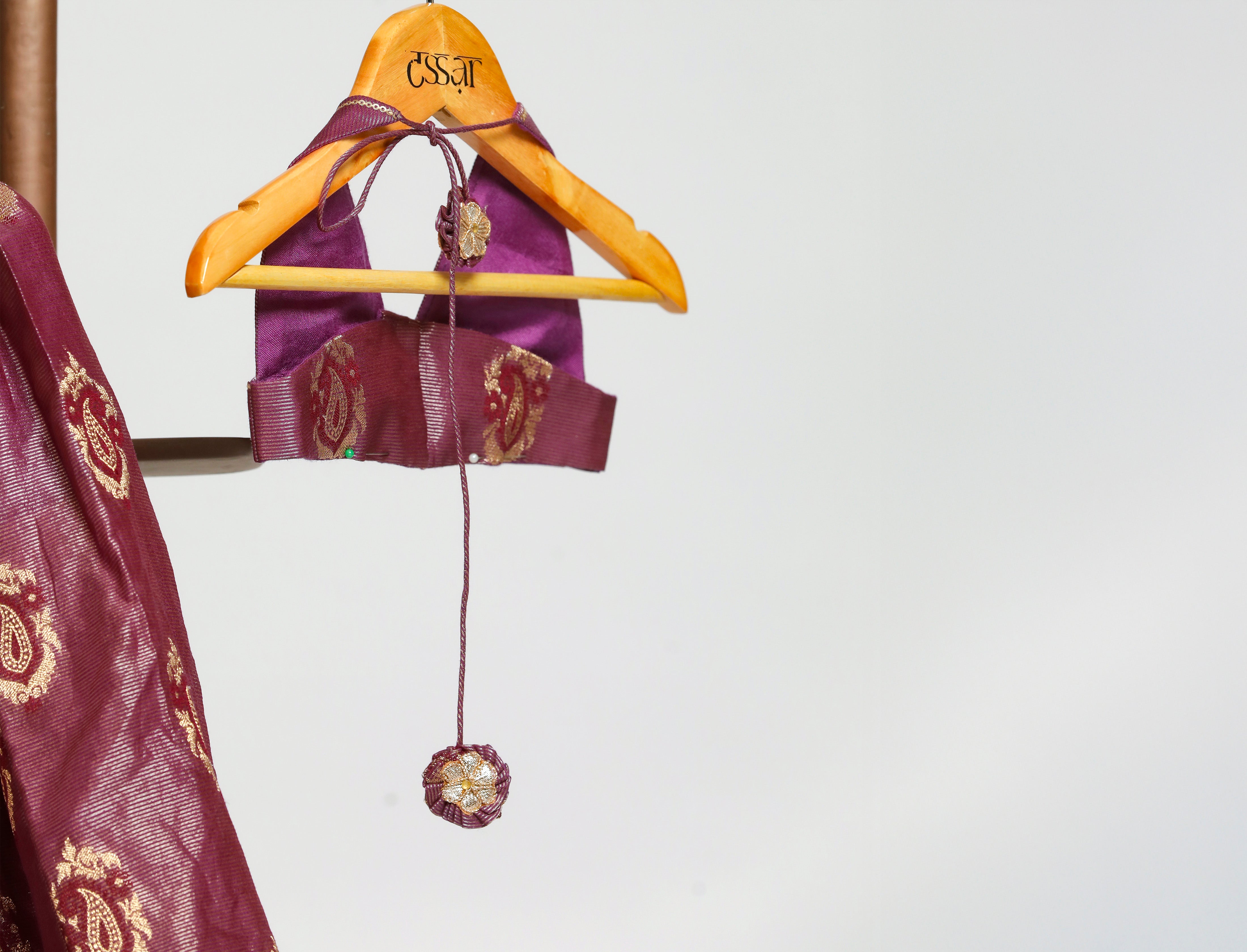 Girls Petal Backless Blouse with Box Pleat Lehenga - Purple