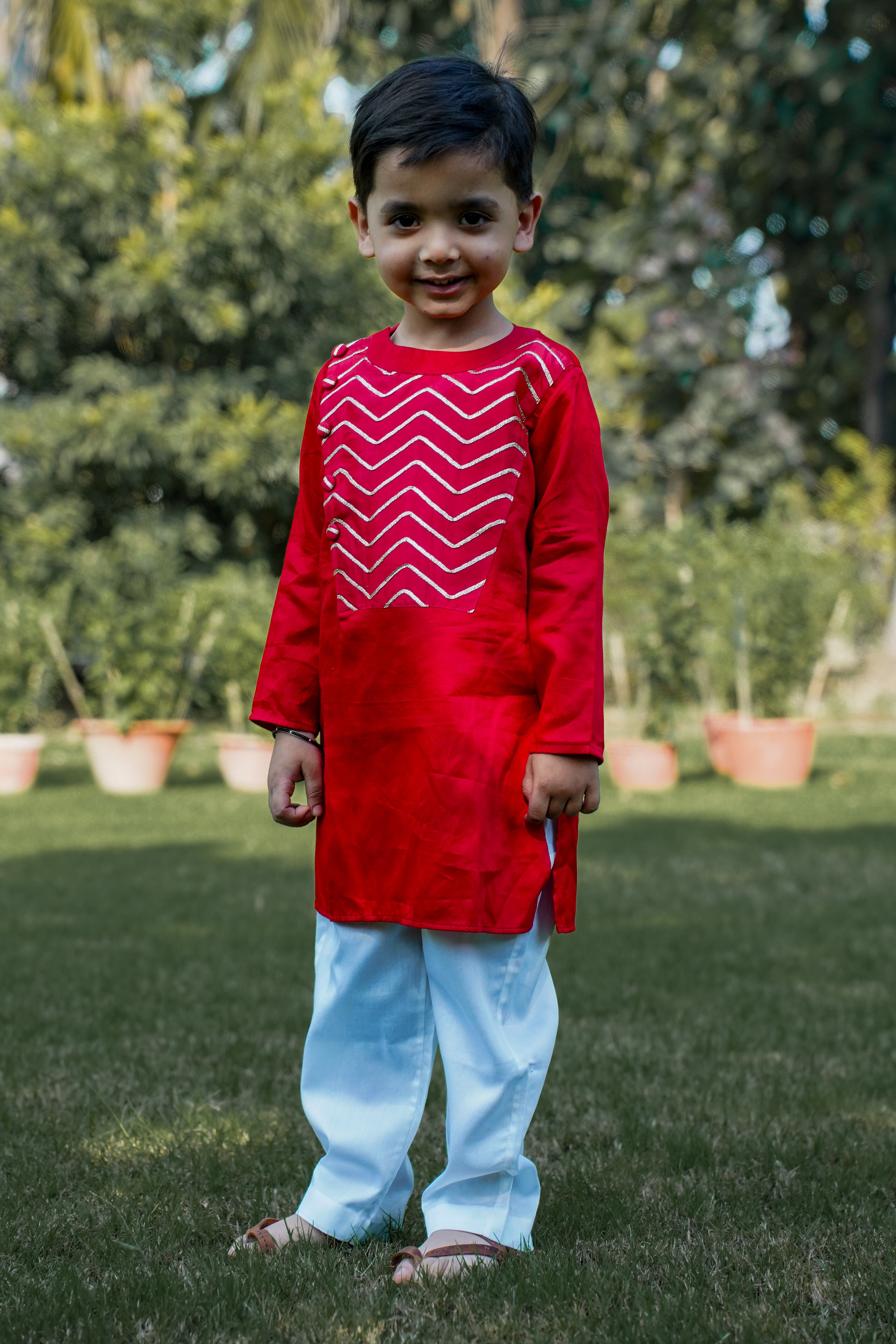 Red Long Yoke  Kurta Set