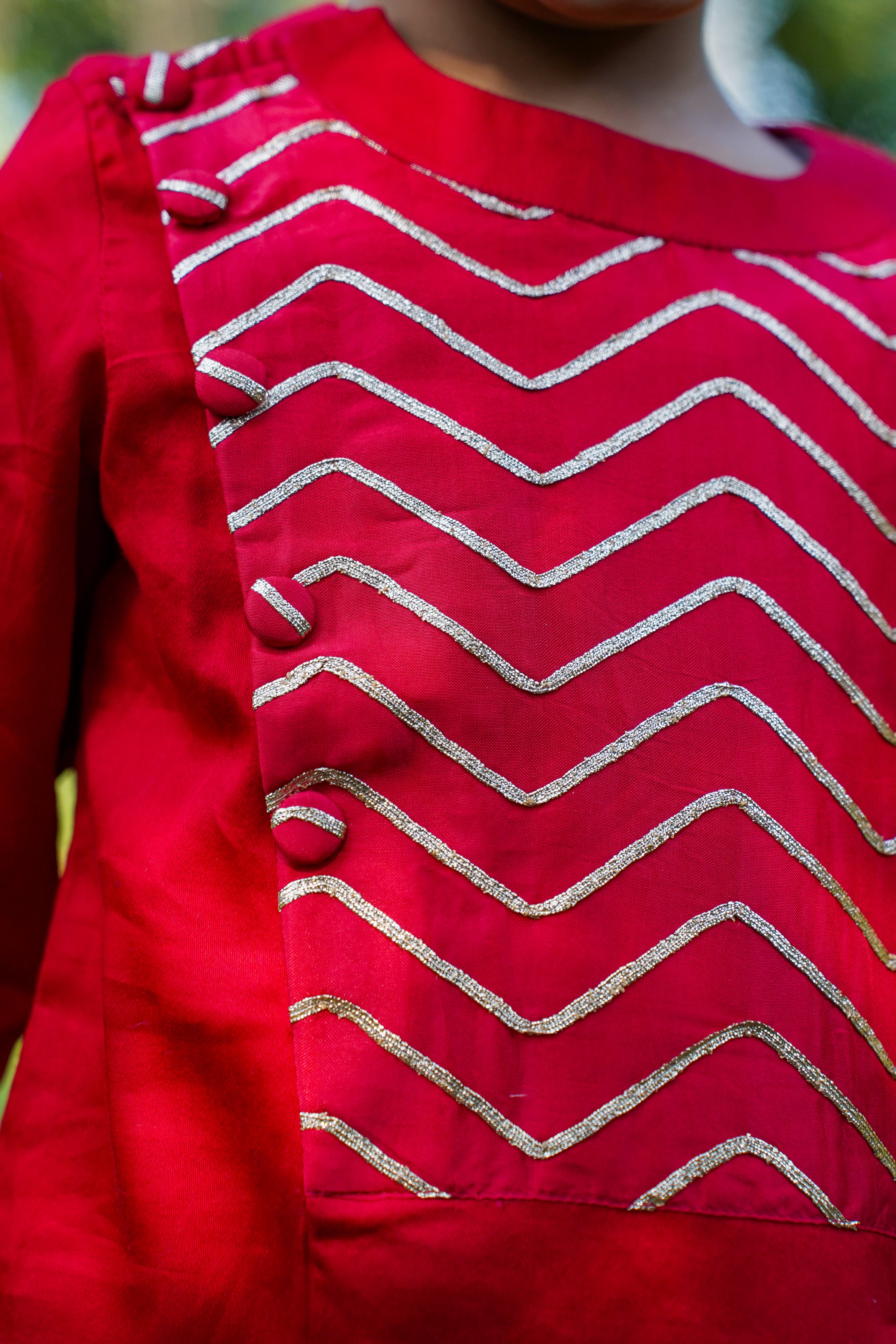 Red Long Yoke  Kurta Set