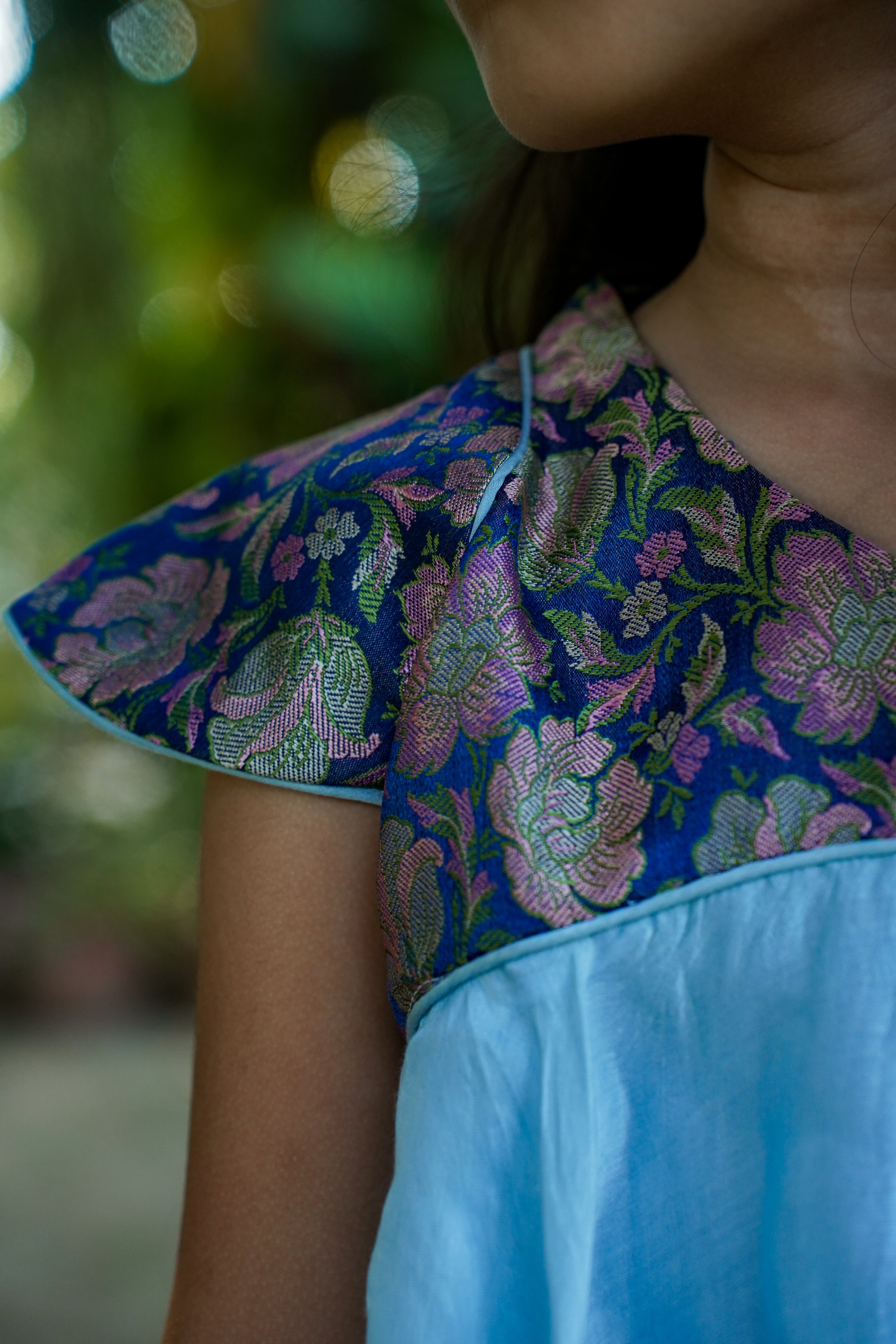 Blue Brocade Yolk Dress