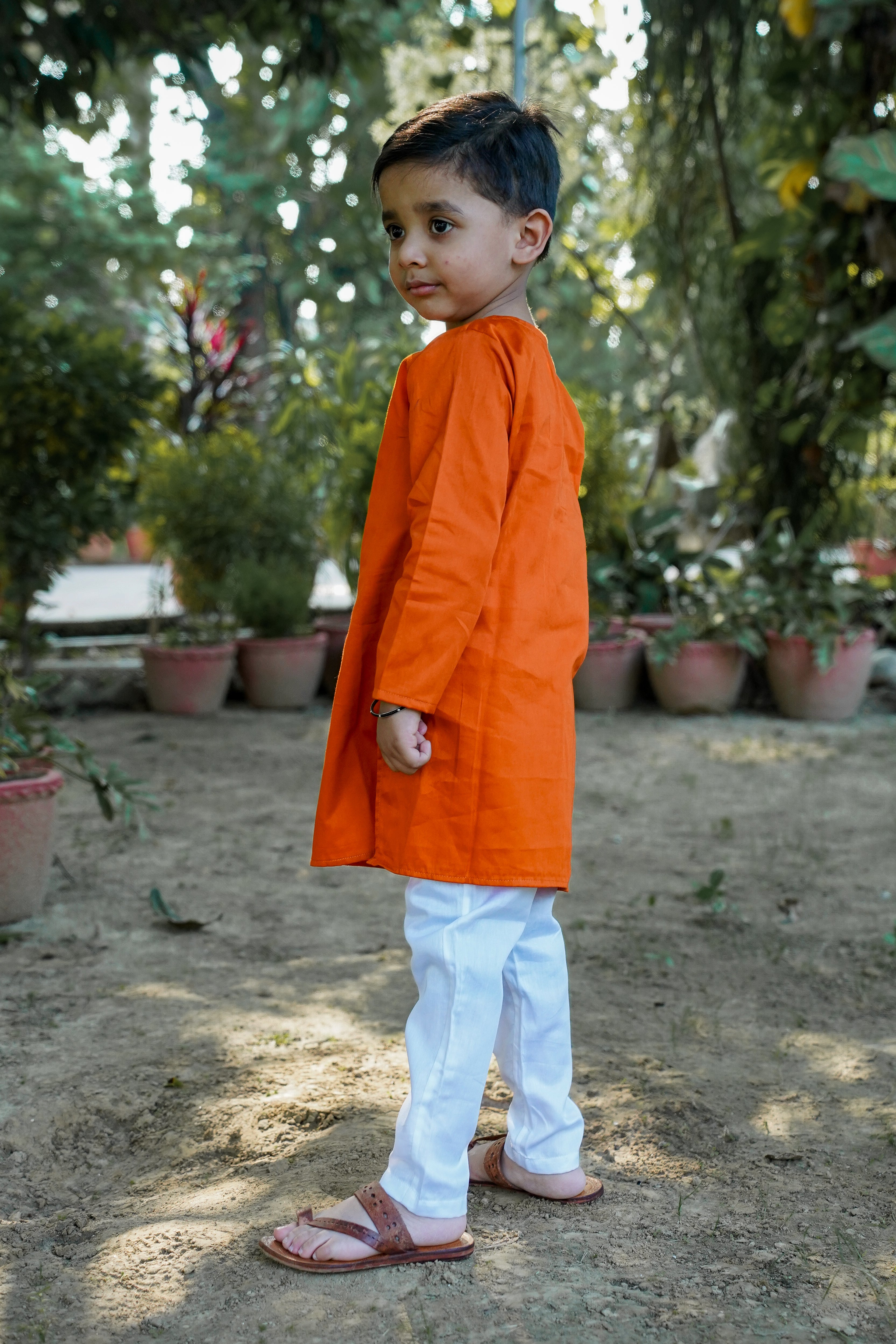 Embroidered Placket Kurta Orange Set