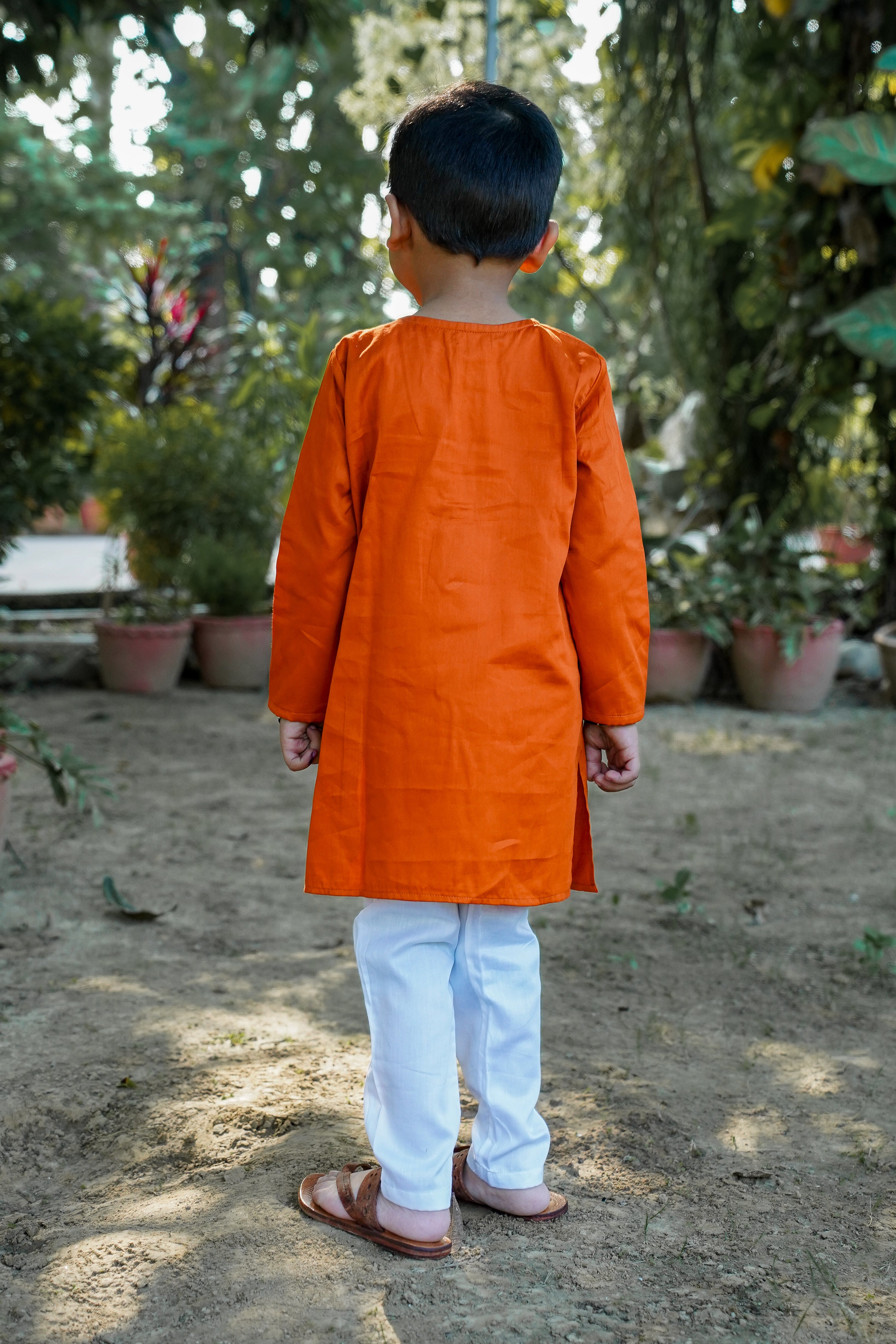 Embroidered Placket Kurta Orange Set