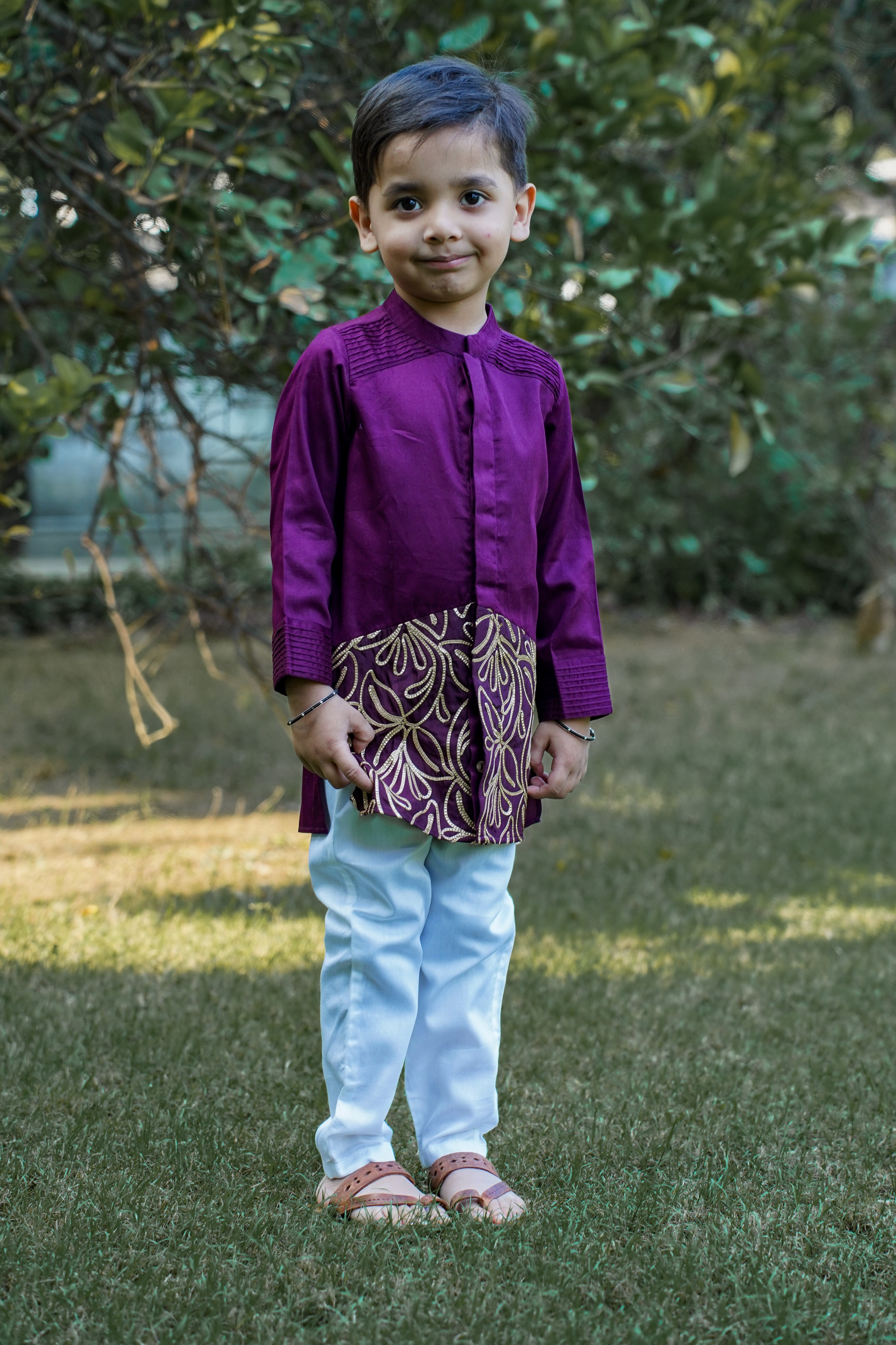 Wine Patch Kurta Set