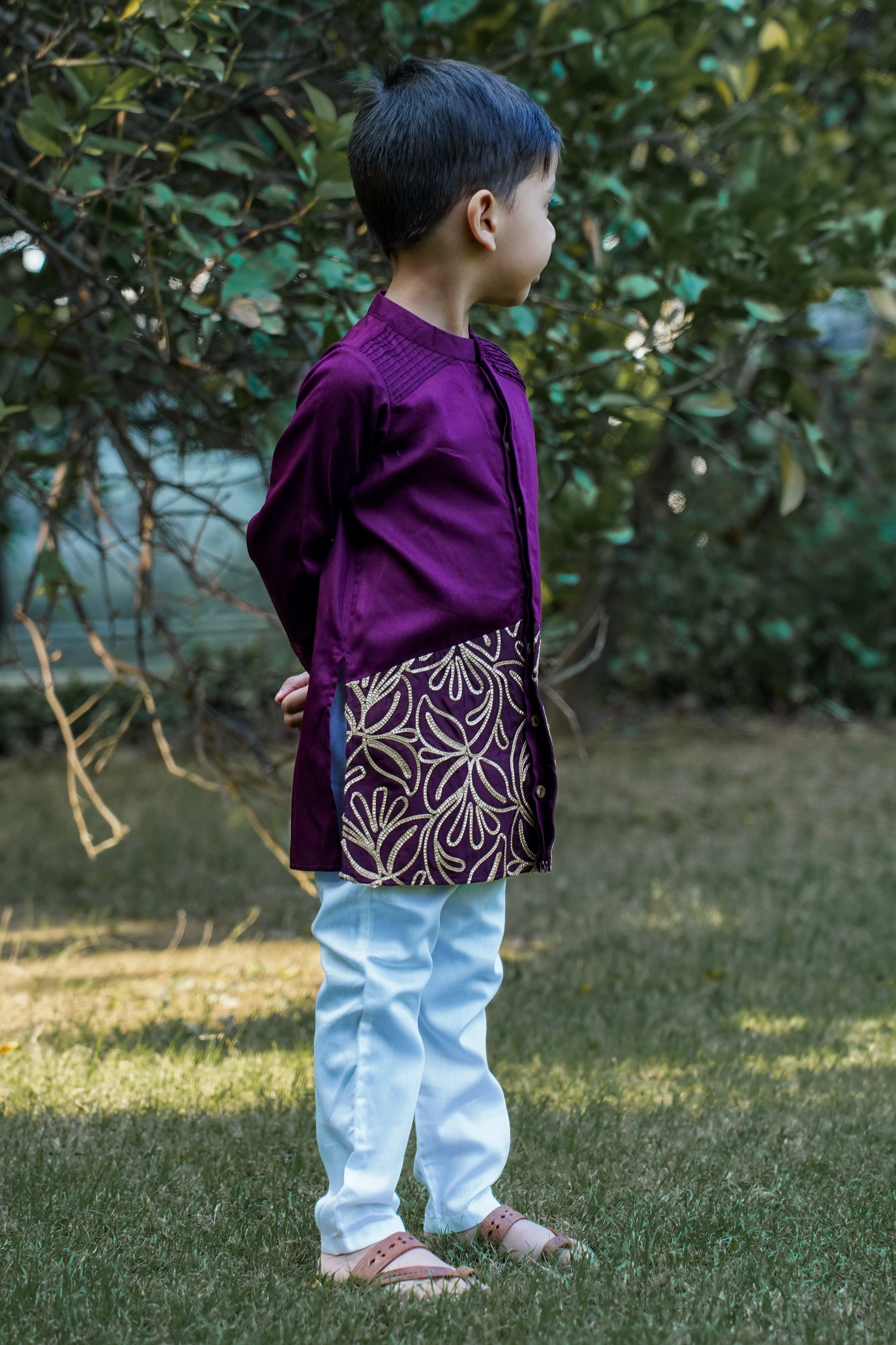 Wine Patch Kurta Set