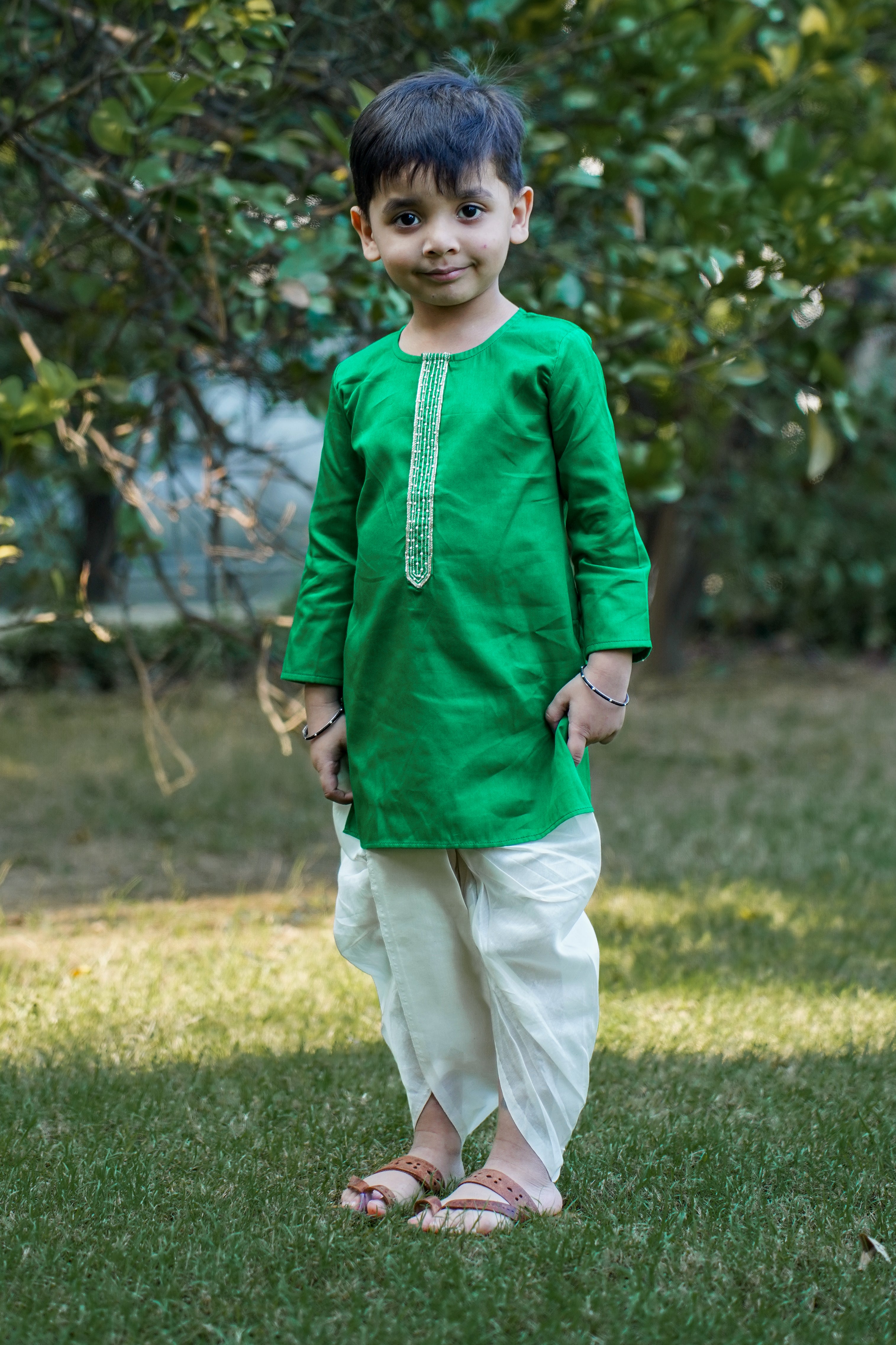 Embroidered Placket Kurta Green Set