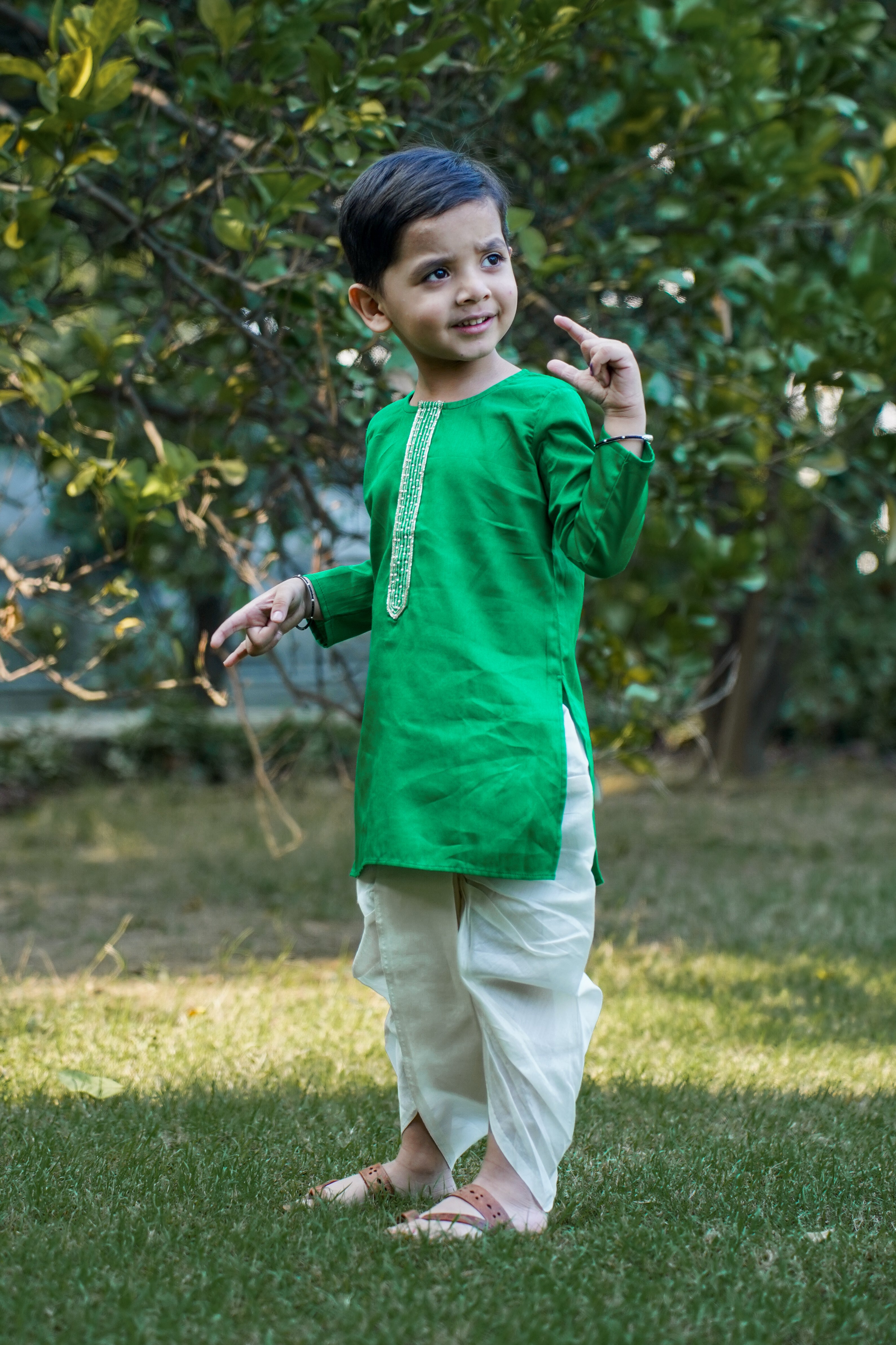 Embroidered Placket Kurta Green Set