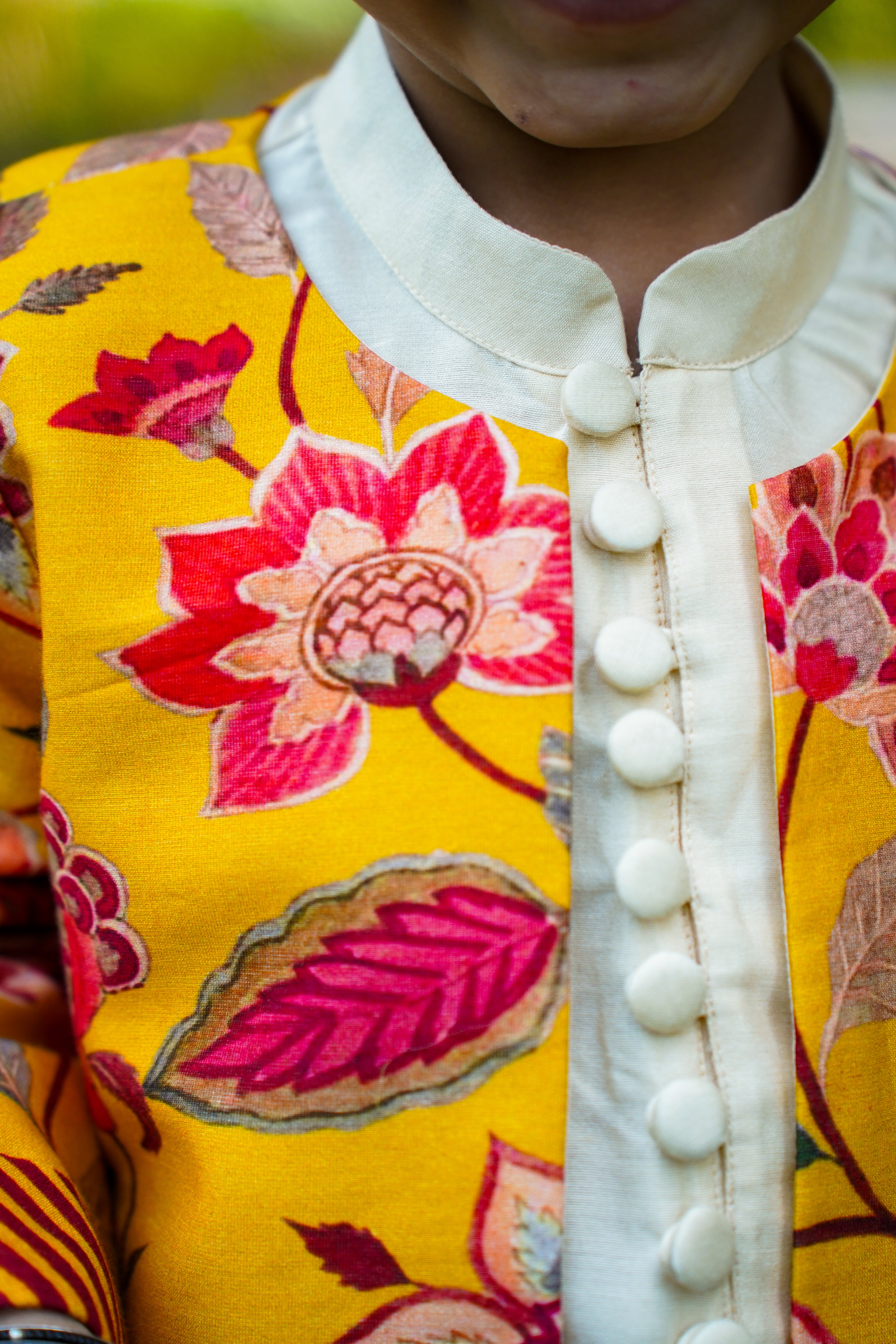 Printed Long Jacket Kurta Pant Set for Boys - Yellow