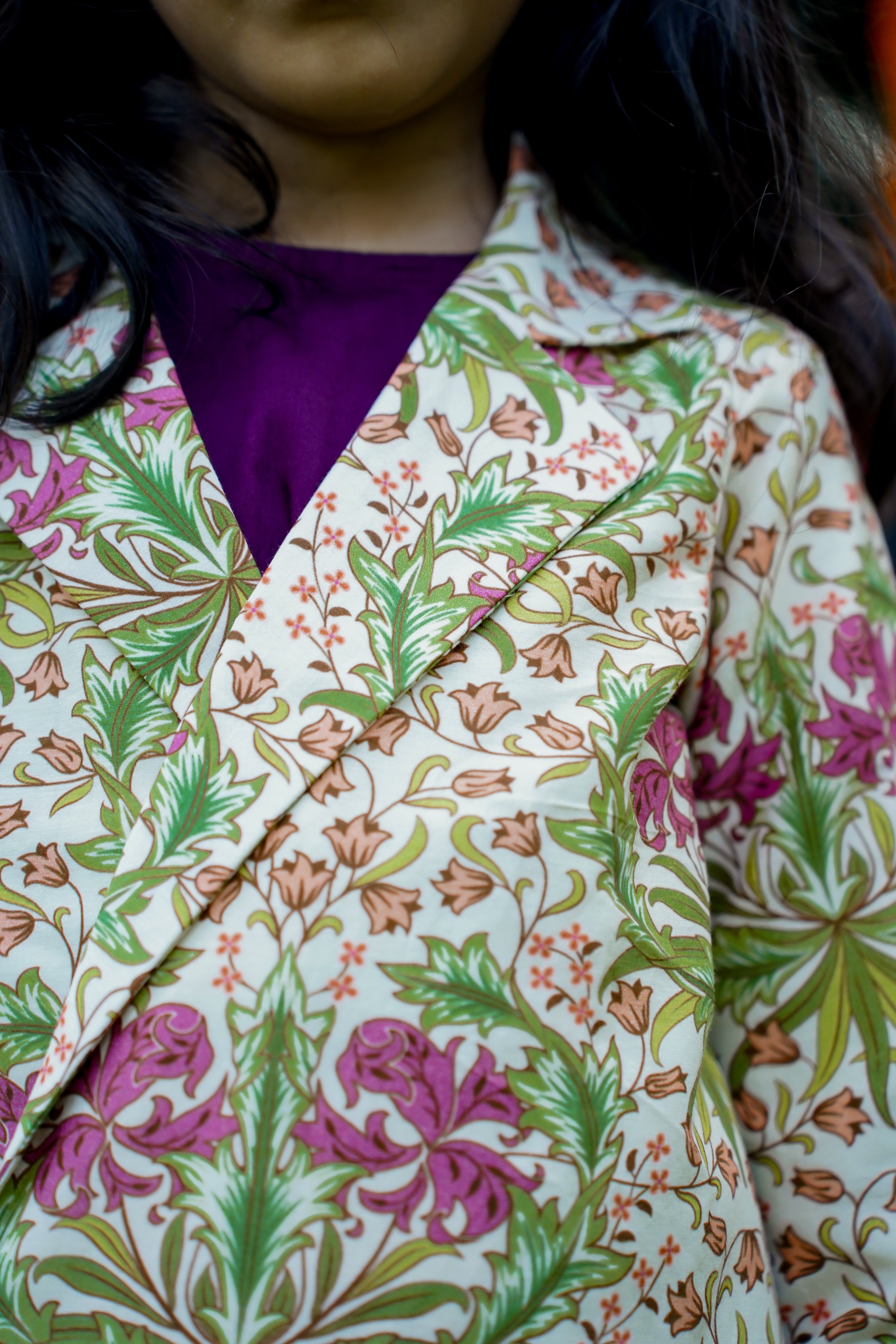 Printed Side Knot Jacket with Palazzo and Inner for Girls -  Cream