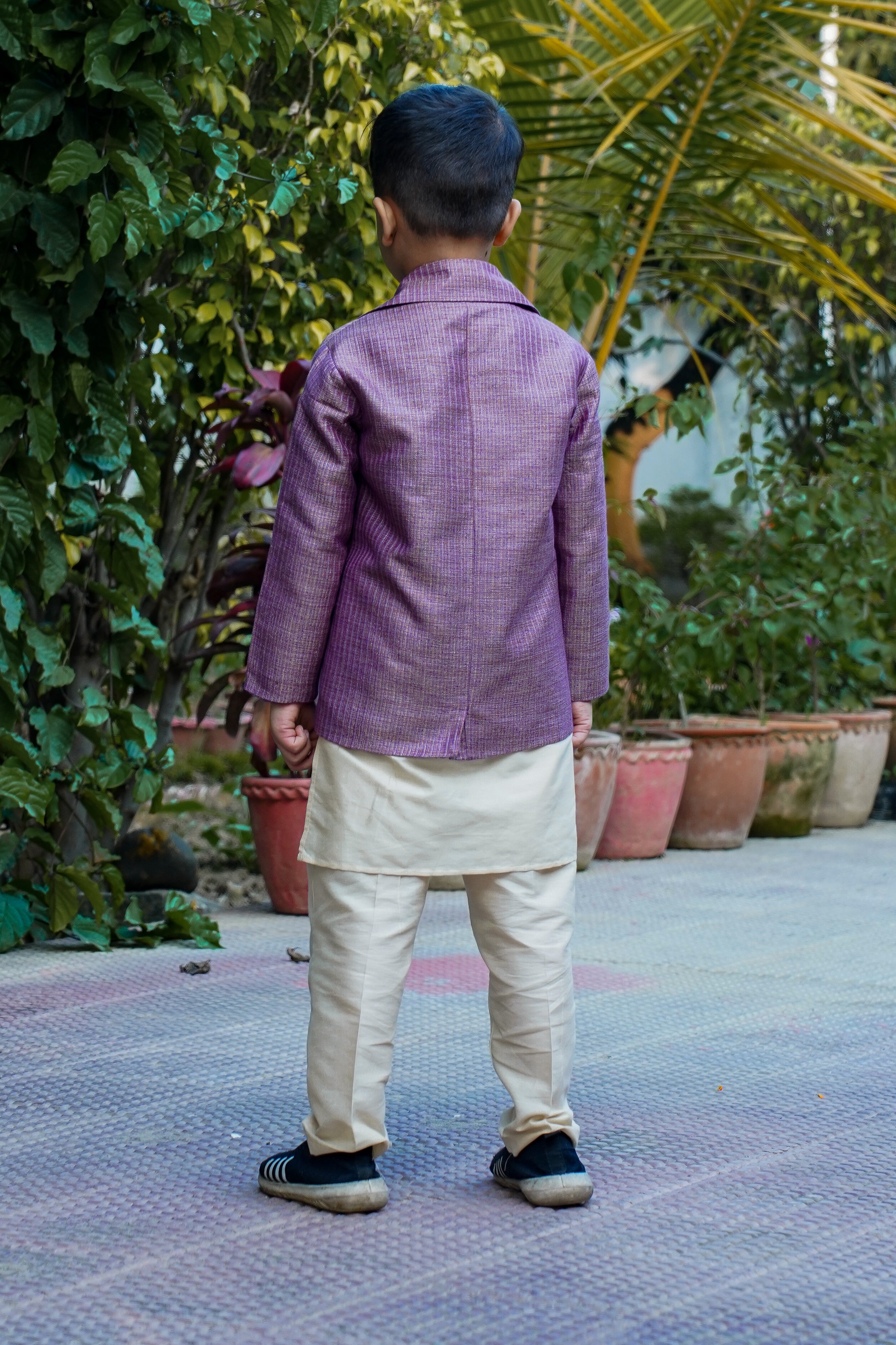 Purple Majesty: Unisex Retro-Style Kurta Pajama & Coat Set