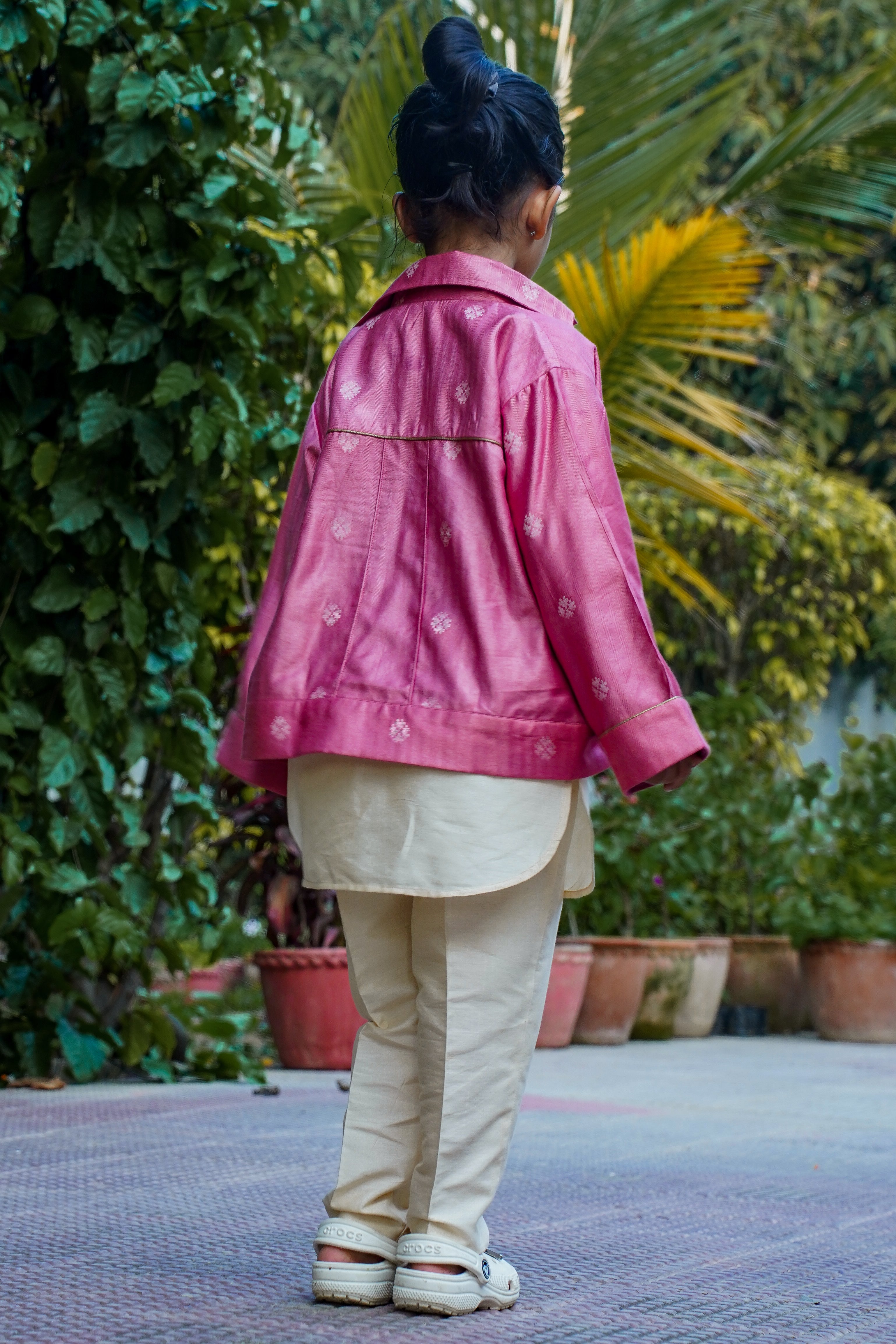 Pink Panache: Unisex Loose Fit Jacket & Ethnic Set for Kids
