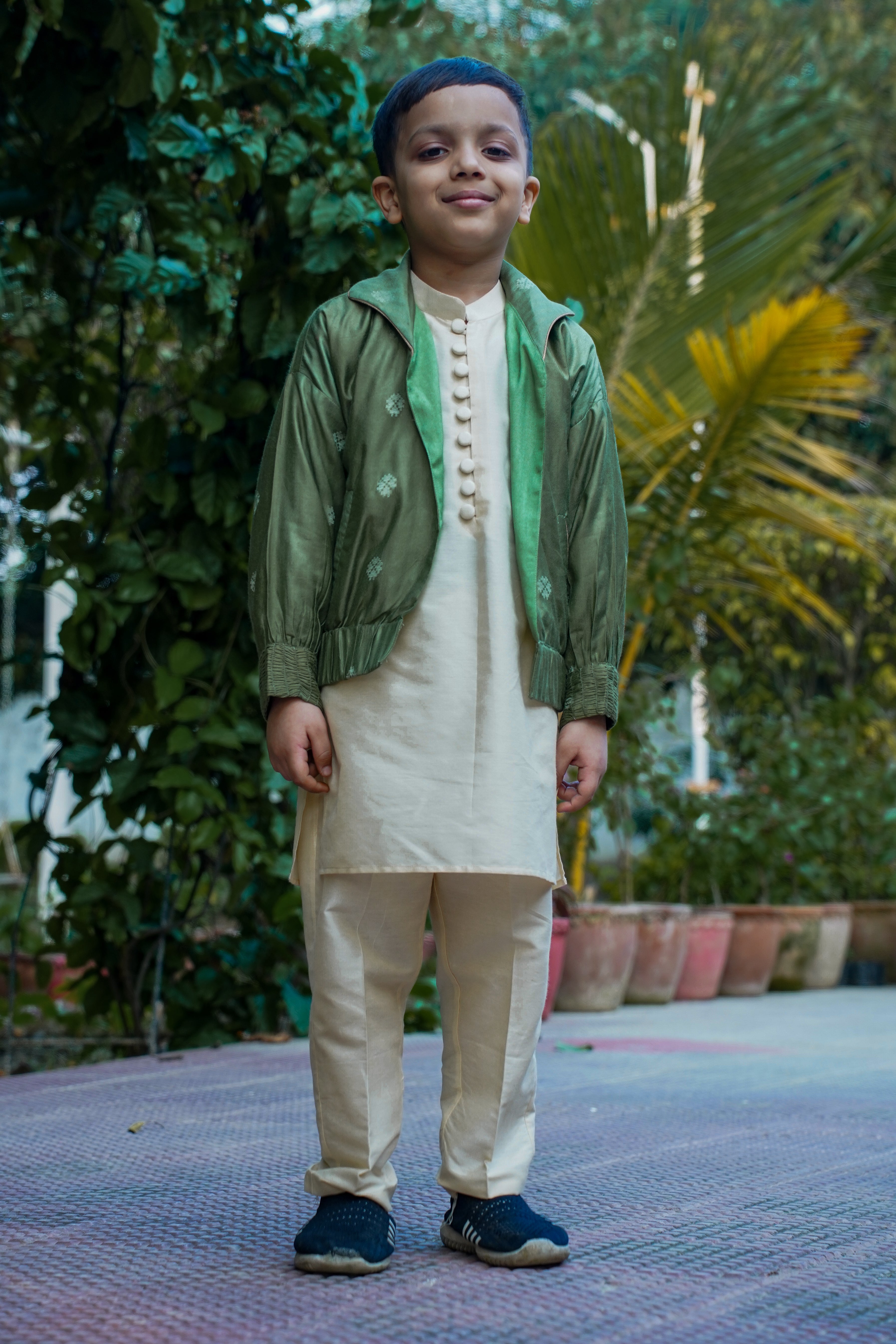 Green Enchantment: Unisex Bomber Jacket & Kurta Pant Set for Kids
