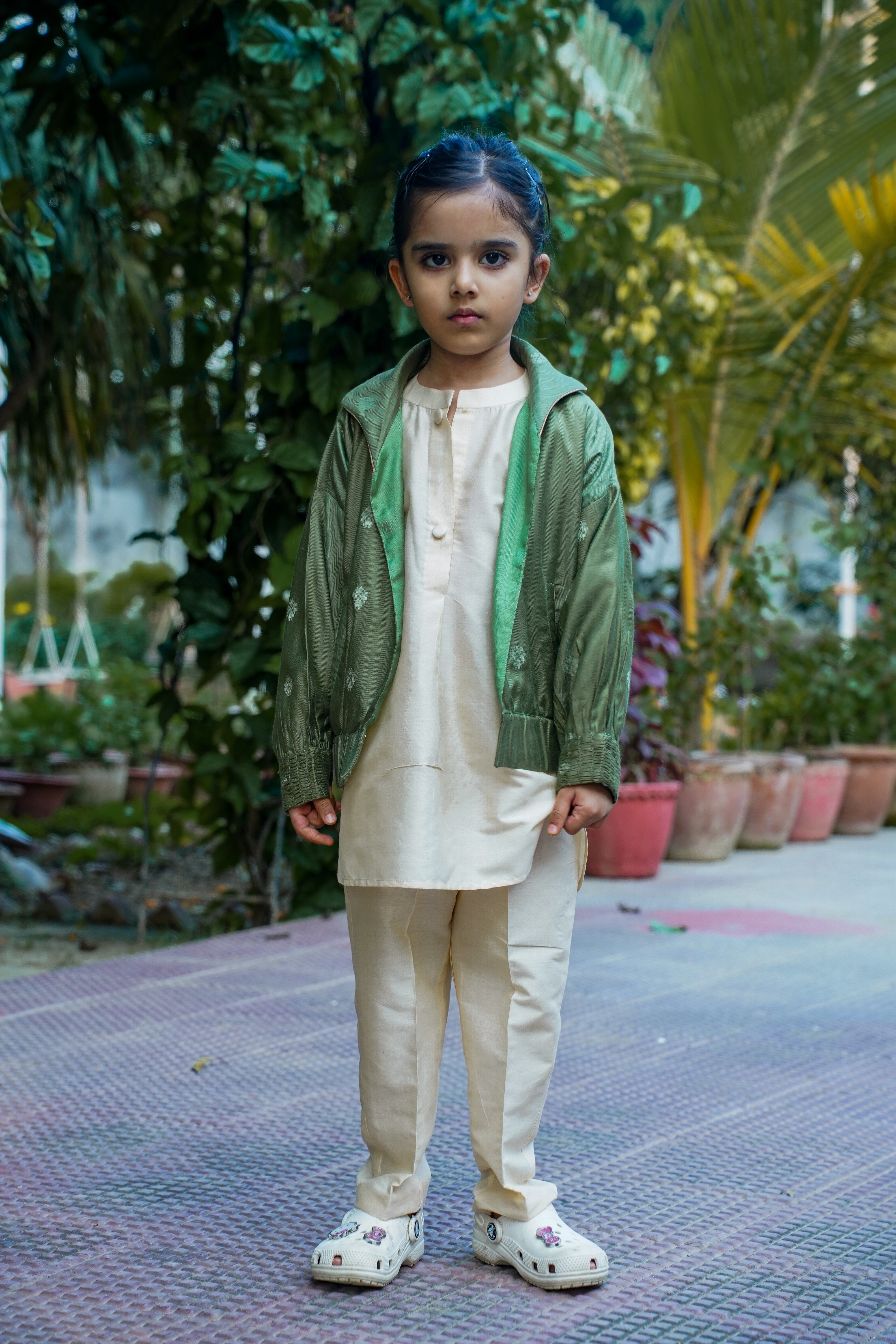 Green Enchantment: Unisex Bomber Jacket & Kurta Pant Set for Kids