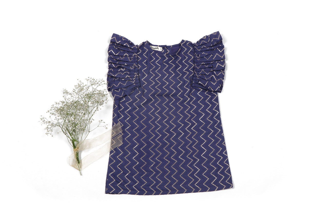 Cobalt dress with ruffled sleeves