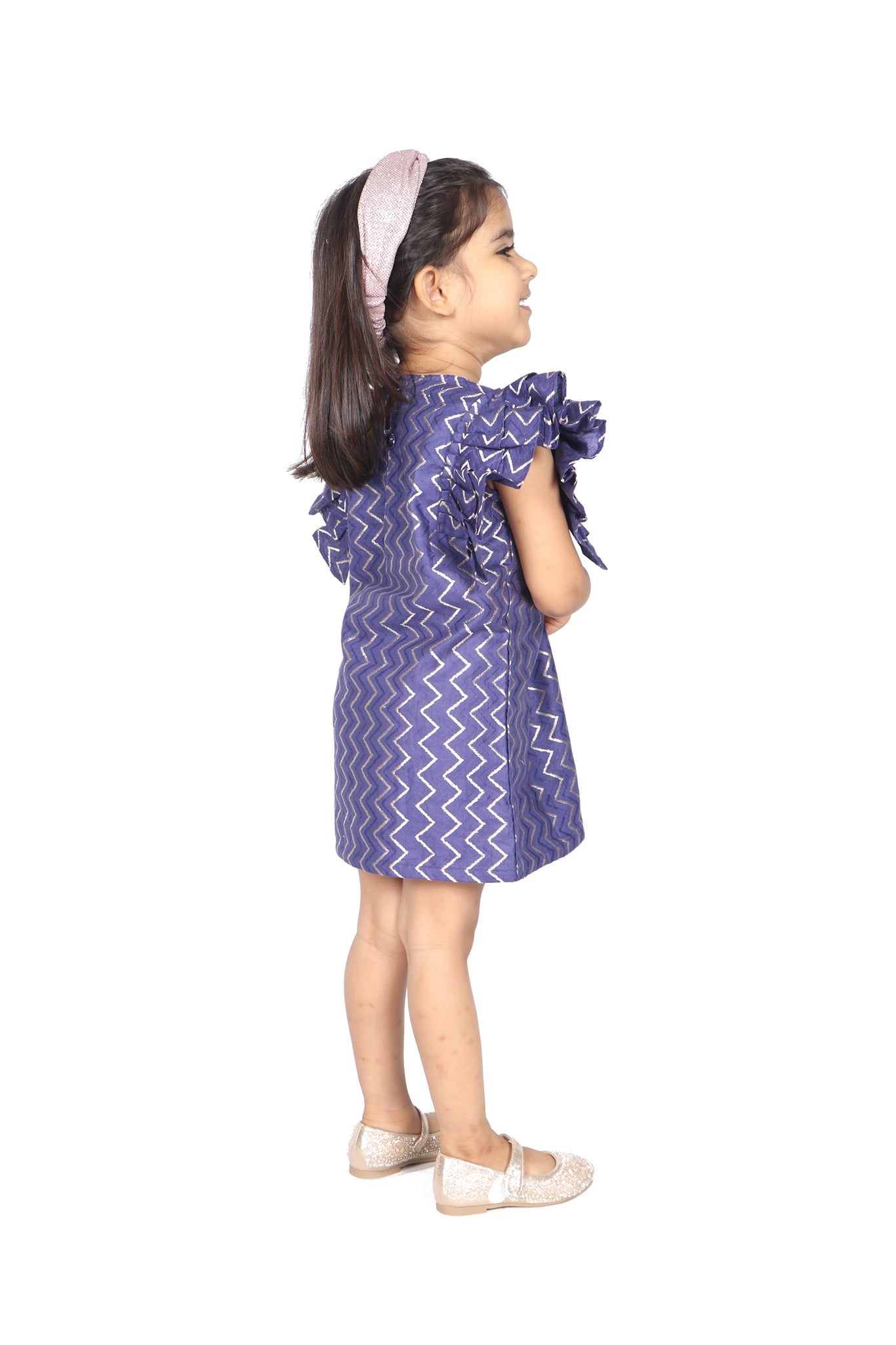 Cobalt dress with ruffled sleeves
