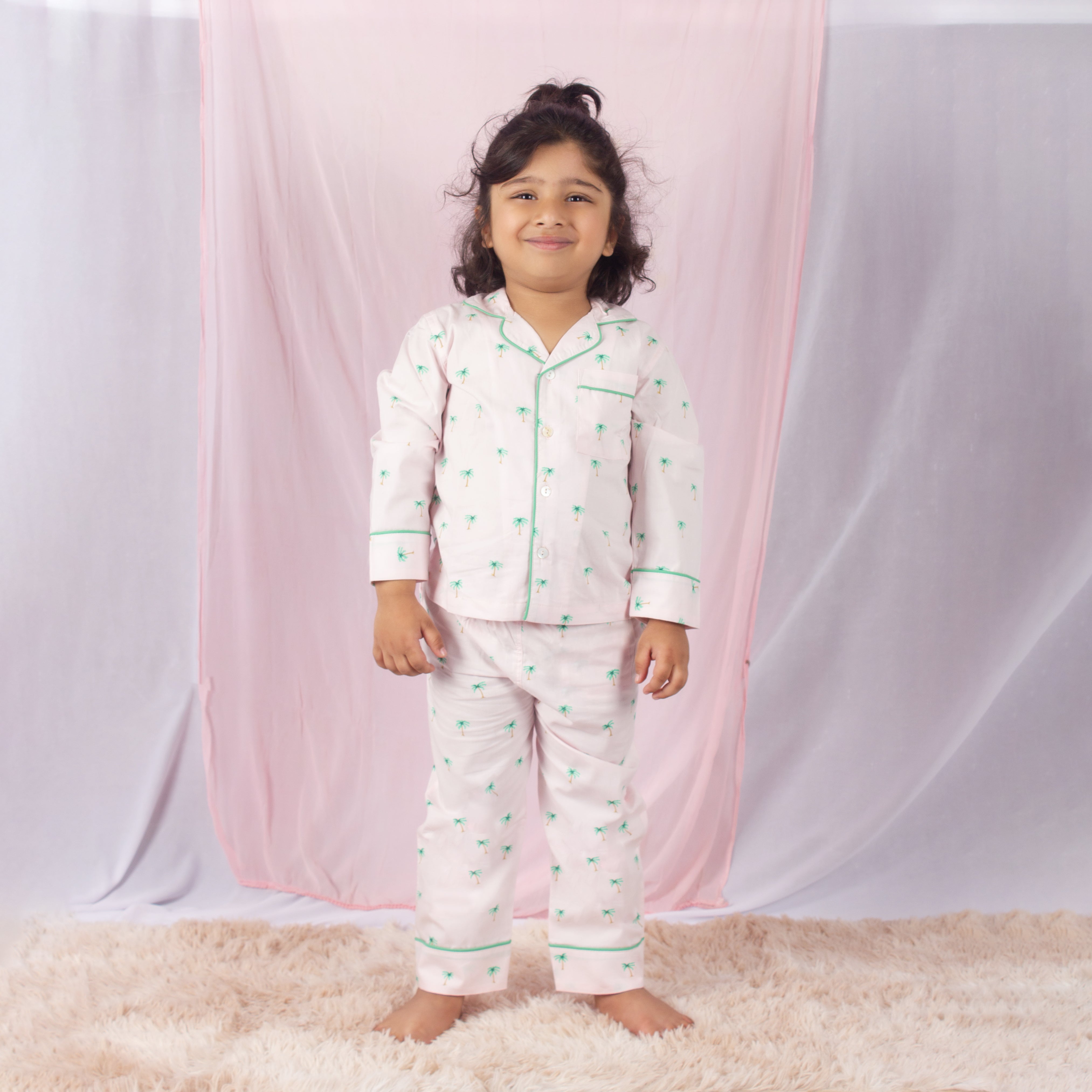 Snuggleme Unisex Palm Print Full Sleeve Nightsuit-Pink