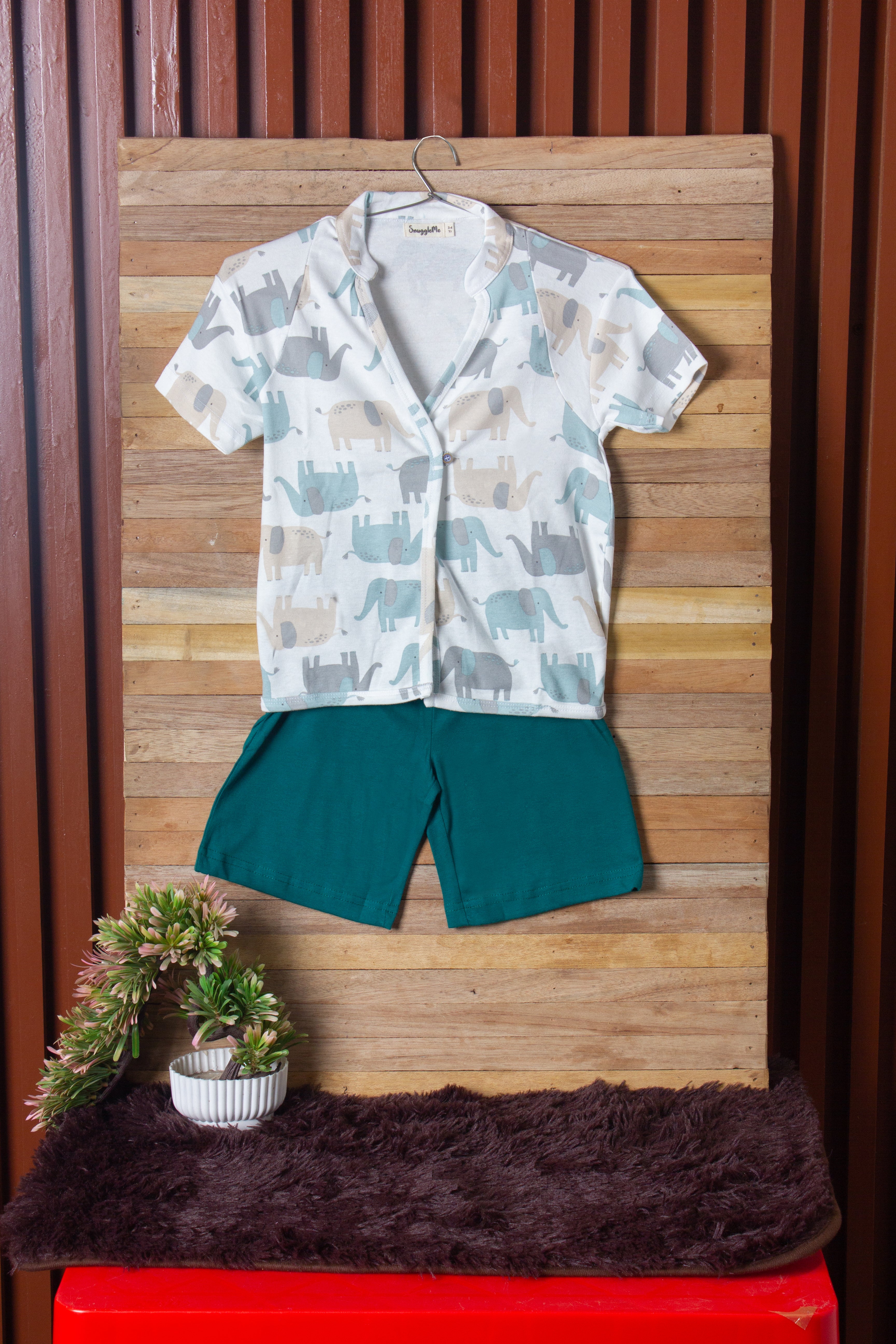 Snuggleme Boys Elephant Angrakha Nightsuit-White/Green
