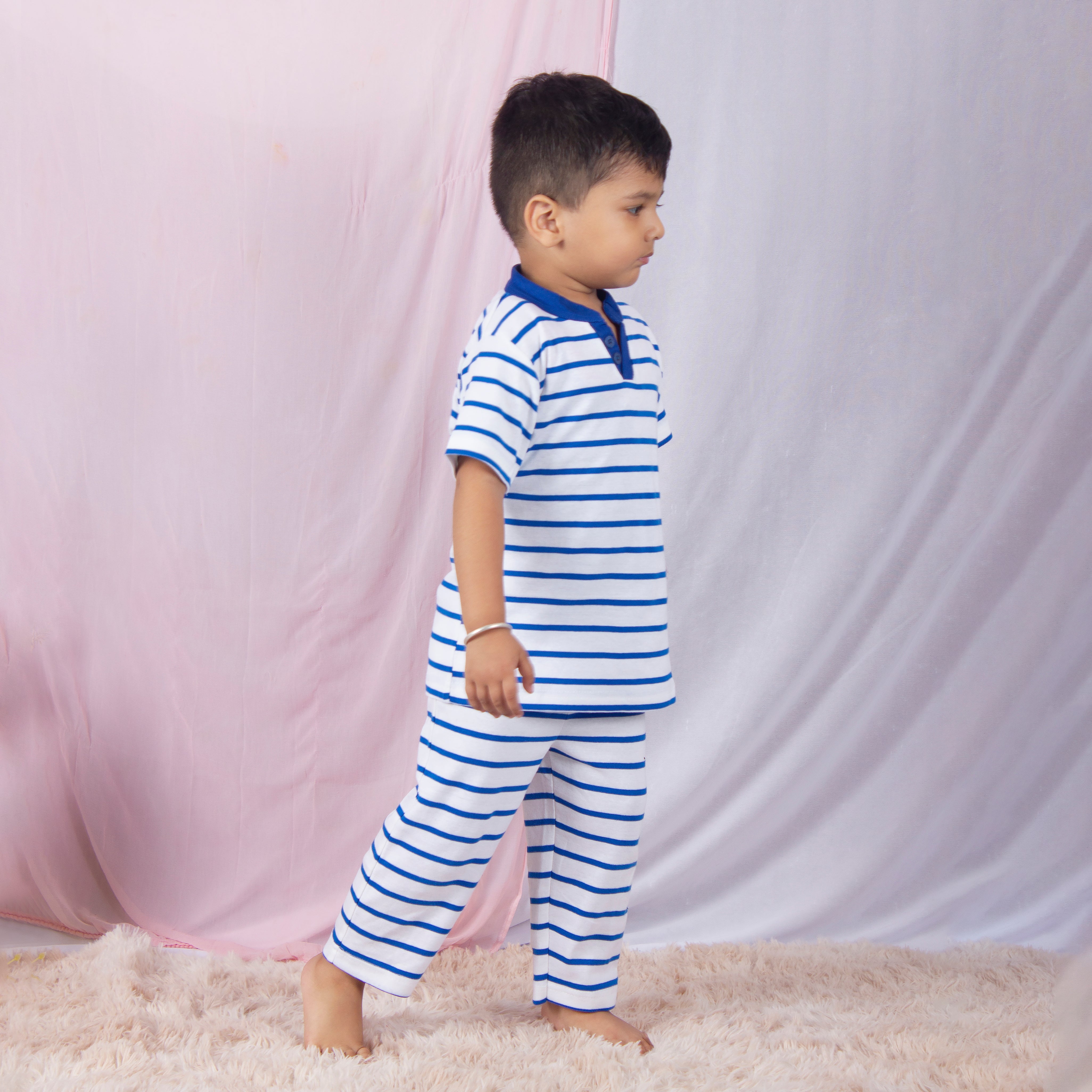 SnuggleMe Half Sleeves Boys Night suit - Blue